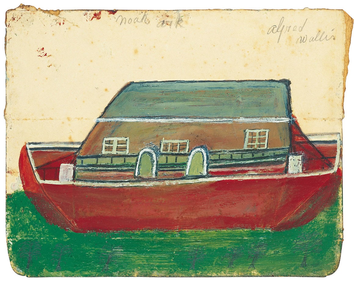 Alfred Wallis * 1855 in Devonport (GRB) † 1942 in Penzance (GRB) Noah Ark, undated Mixed media on cardboard 18 x 22,5 cm (Sammlung Zander | Naive Art)