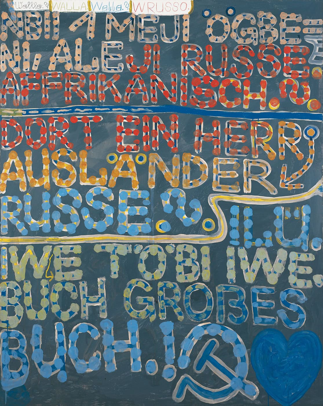 August Walla * 1936 in Klosterneuburg (AUT) † 2001 in Maria Gugging (AUT) Typeface, 1989 Oil on canvas 200 x 160 cm (Sammlung Zander | Naive Art)