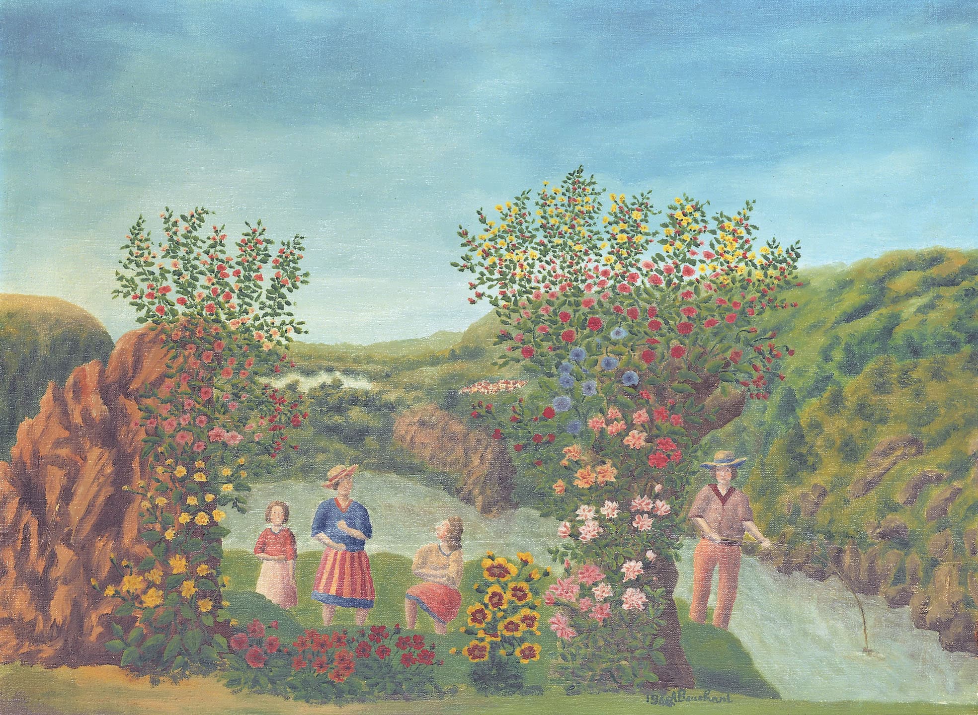 André Bauchant * 1873 in Château-Renault (FRA) † 1958 in Montoire-sur-le-Loir (FRA) Pêcheur à Château-Renault, 1948 oil on canvas 57 x 77 cm (Sammlung Zander | Naive Art)