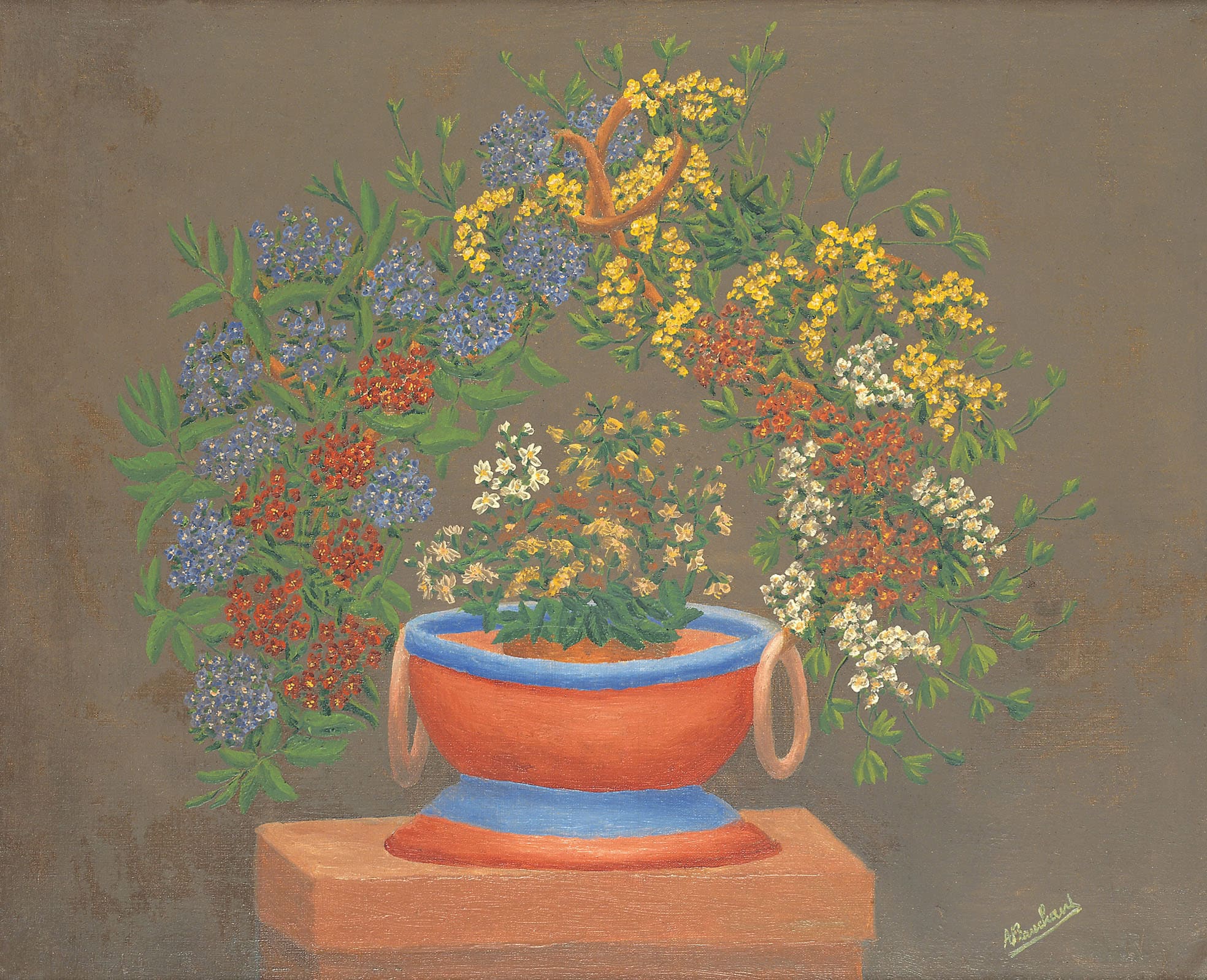 André Bauchant * 1873 in Château-Renault (FRA) † 1958 in Montoire-sur-le-Loir (FRA) Grand bouquet de fleurs, ca. 1930 Öl auf Leinwand 46 x 55 cm (Sammlung Zander | Naive Kunst)