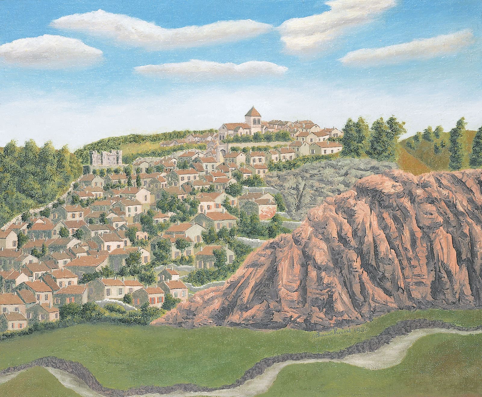 André Bauchant * 1873 in Château-Renault (FRA) † 1958 in Montoire-sur-le-Loir (FRA) Le village sur les rochers, 1930 Öl auf Leinwand 54 x 65 cm (Sammlung Zander | Naive Kunst)