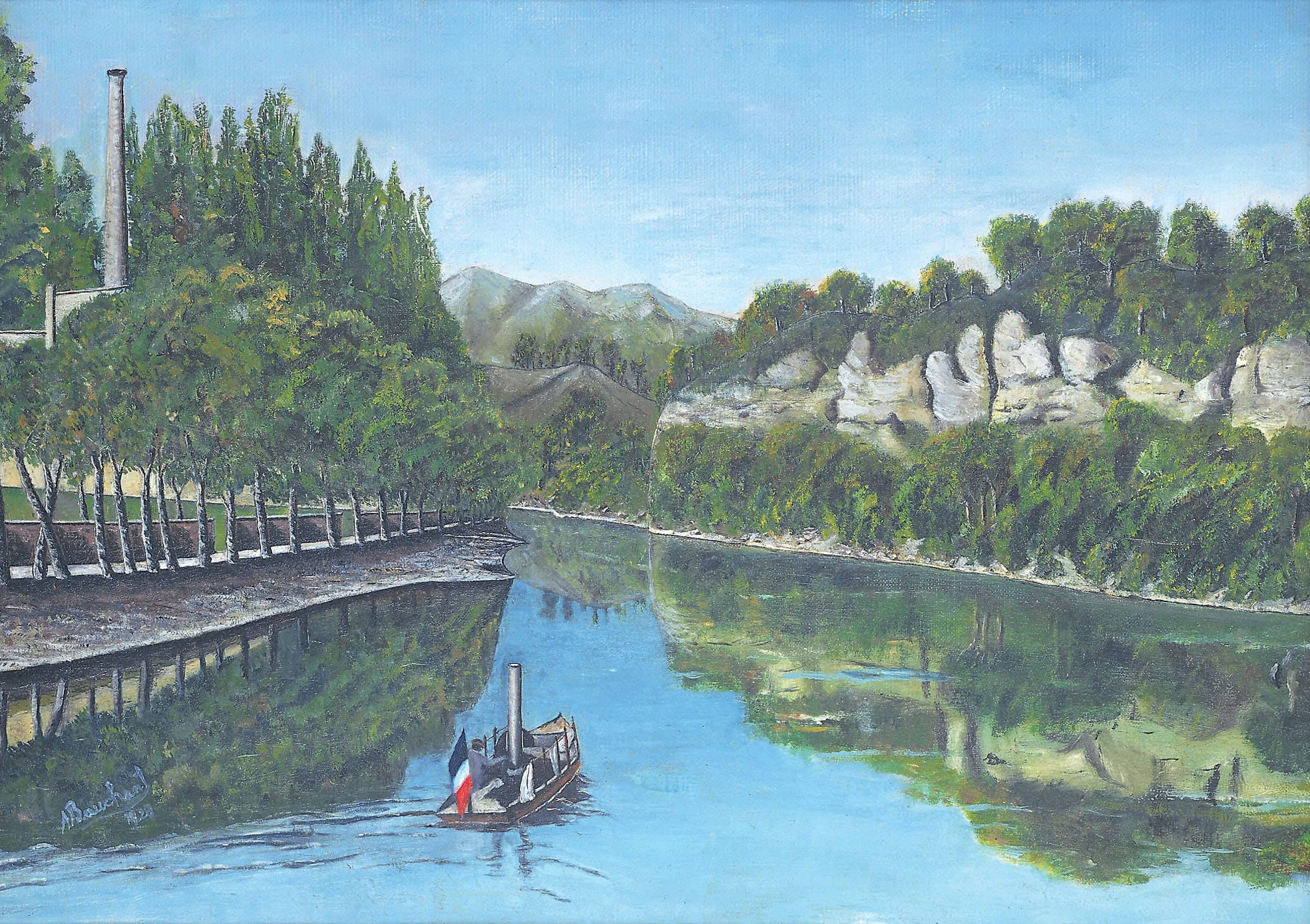 André Bauchant * 1873 in Château-Renault (FRA) † 1958 in Montoire-sur-le-Loir (FRA) Bord de rivière, 1928 oil on canvas 38 x 55 cm (Sammlung Zander | Naive Art)