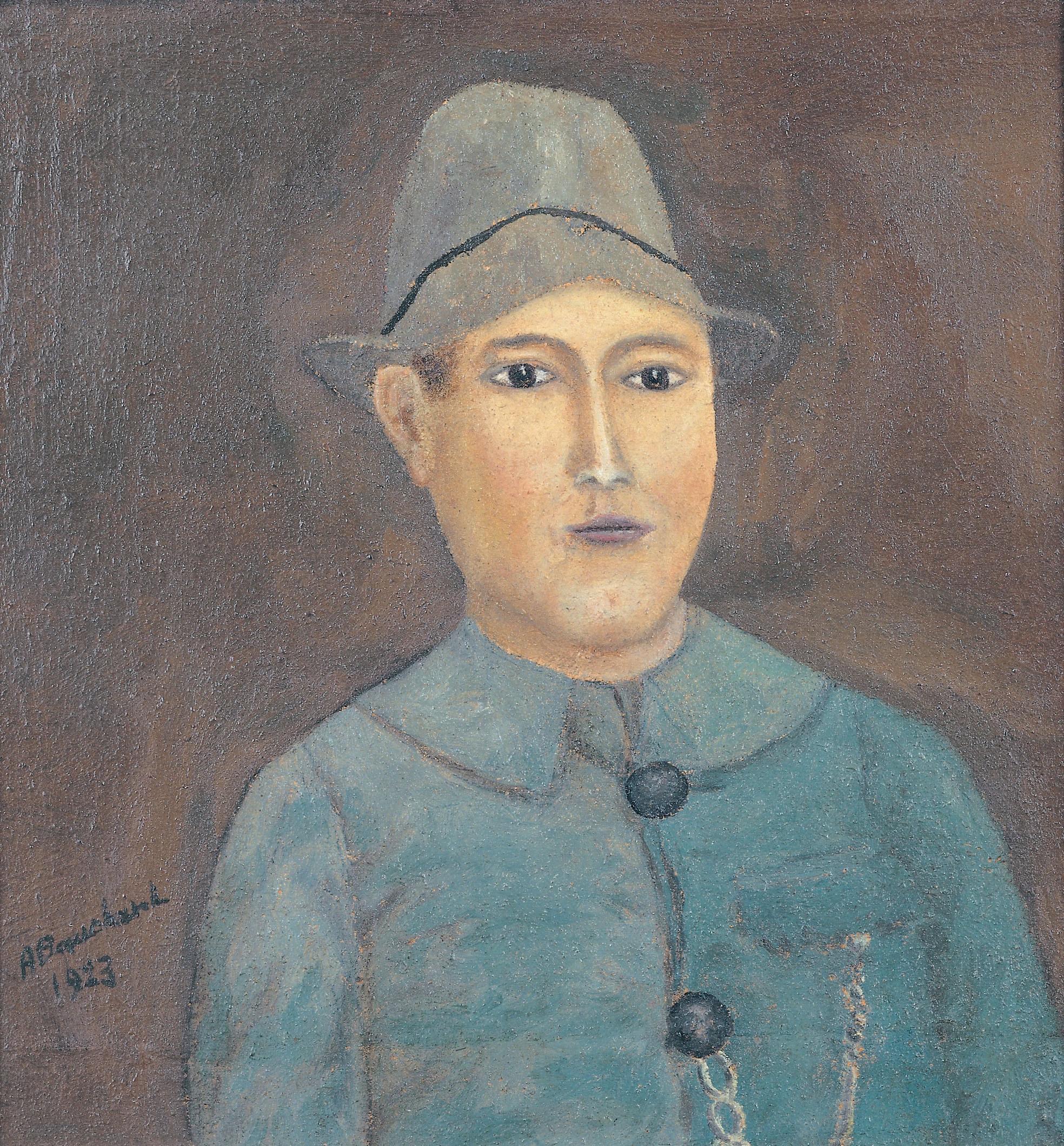 André Bauchant * 1873 in Château-Renault (FRA) † 1958 in Montoire-sur-le-Loir (FRA) Portrait d’homme, 1923 Öl auf Holz 35 x 33 cm (Sammlung Zander | Naive Kunst)