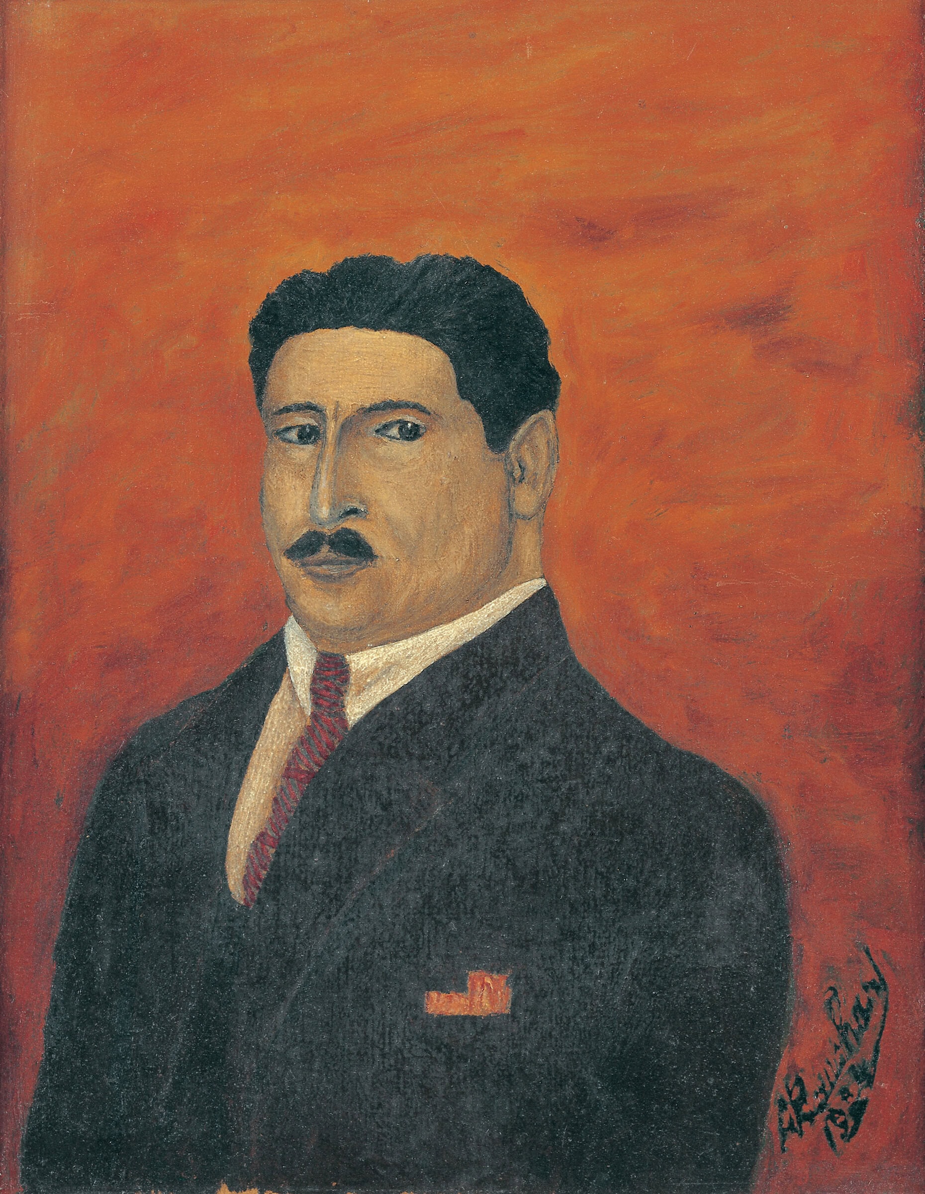 André Bauchant * 1873 in Château-Renault (FRA) † 1958 in Montoire-sur-le-Loir (FRA) Portrait d’homme, 1924 Öl auf Karton 35,5 x 26,5 cm (Sammlung Zander | Naive Kunst)