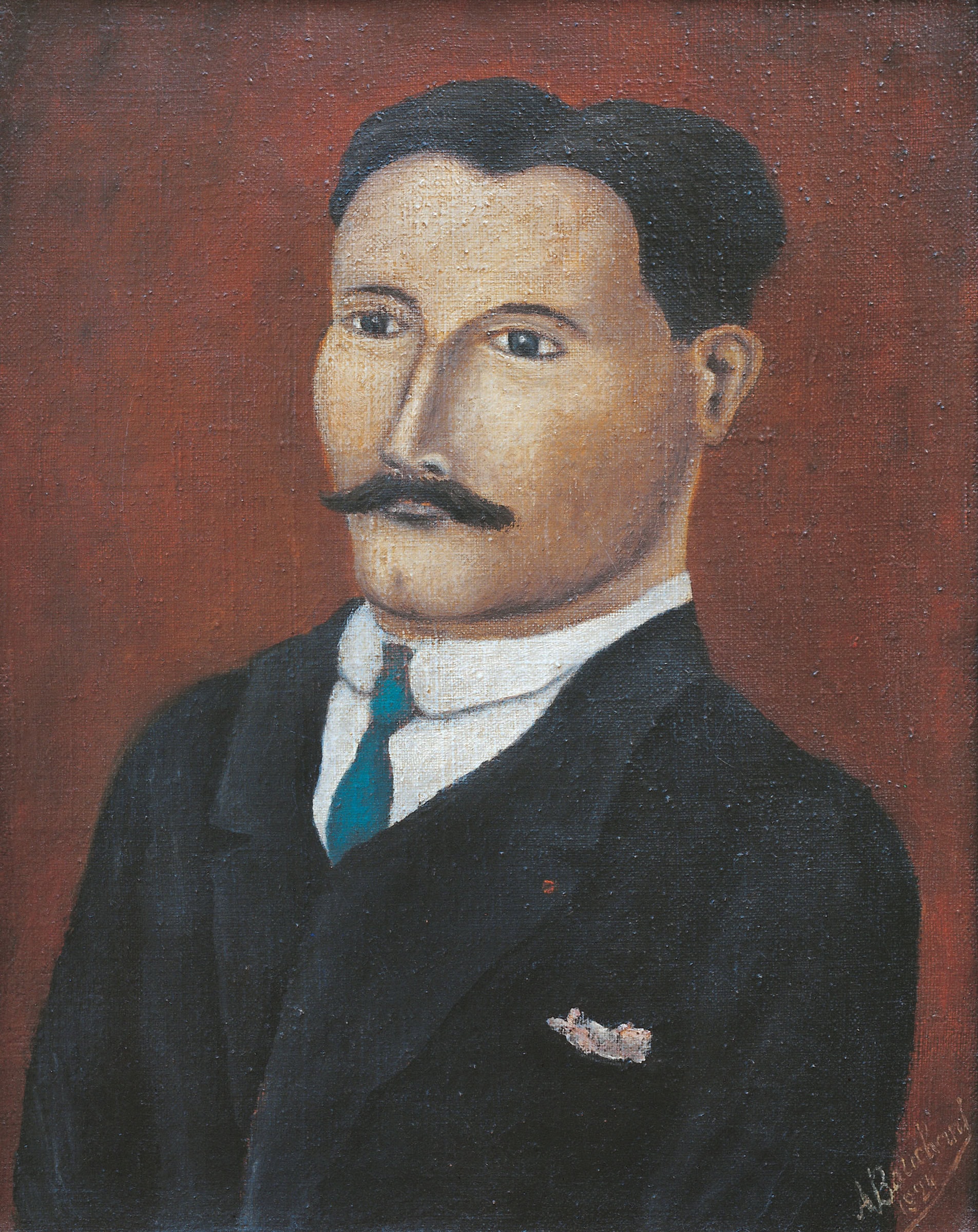 André Bauchant * 1873 in Château-Renault (FRA) † 1958 in Montoire-sur-le-Loir (FRA) Portrait d’homme à la moustache, 1924 Öl auf Leinwand 36,5 x 28,5 cm (Sammlung Zander | Naive Kunst)