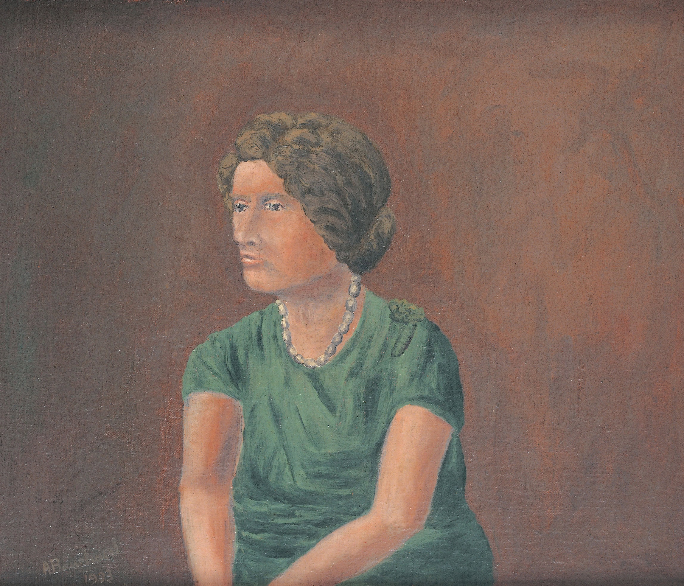 André Bauchant * 1873 in Château-Renault (FRA) † 1958 in Montoire-sur-le-Loir (FRA) Portrait d’une jeune femme avec collier, 1933 oil on pasteboard 39.5 x 46.5 cm (Sammlung Zander | Naive Art)