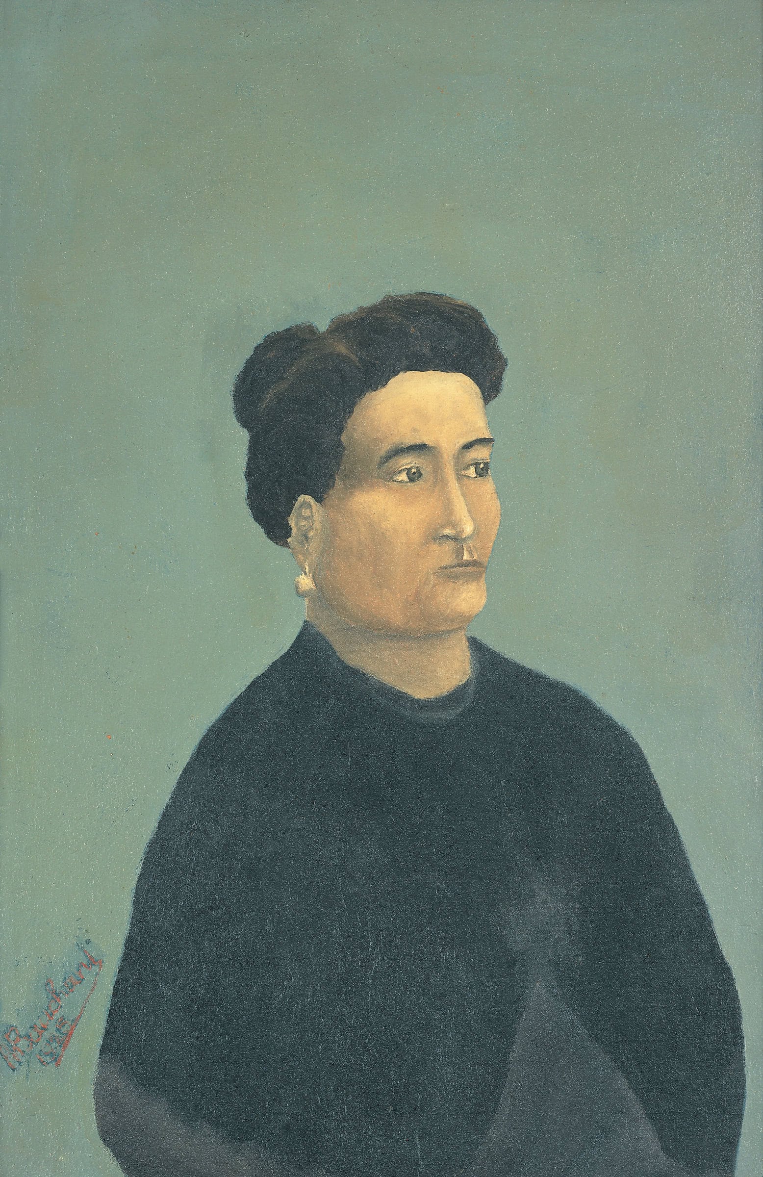 André Bauchant * 1873 in Château-Renault (FRA) † 1958 in Montoire-sur-le-Loir (FRA) Portrait de femme, 1925 oil on hardboard 48 x 32 cm (Sammlung Zander | Naive Art)