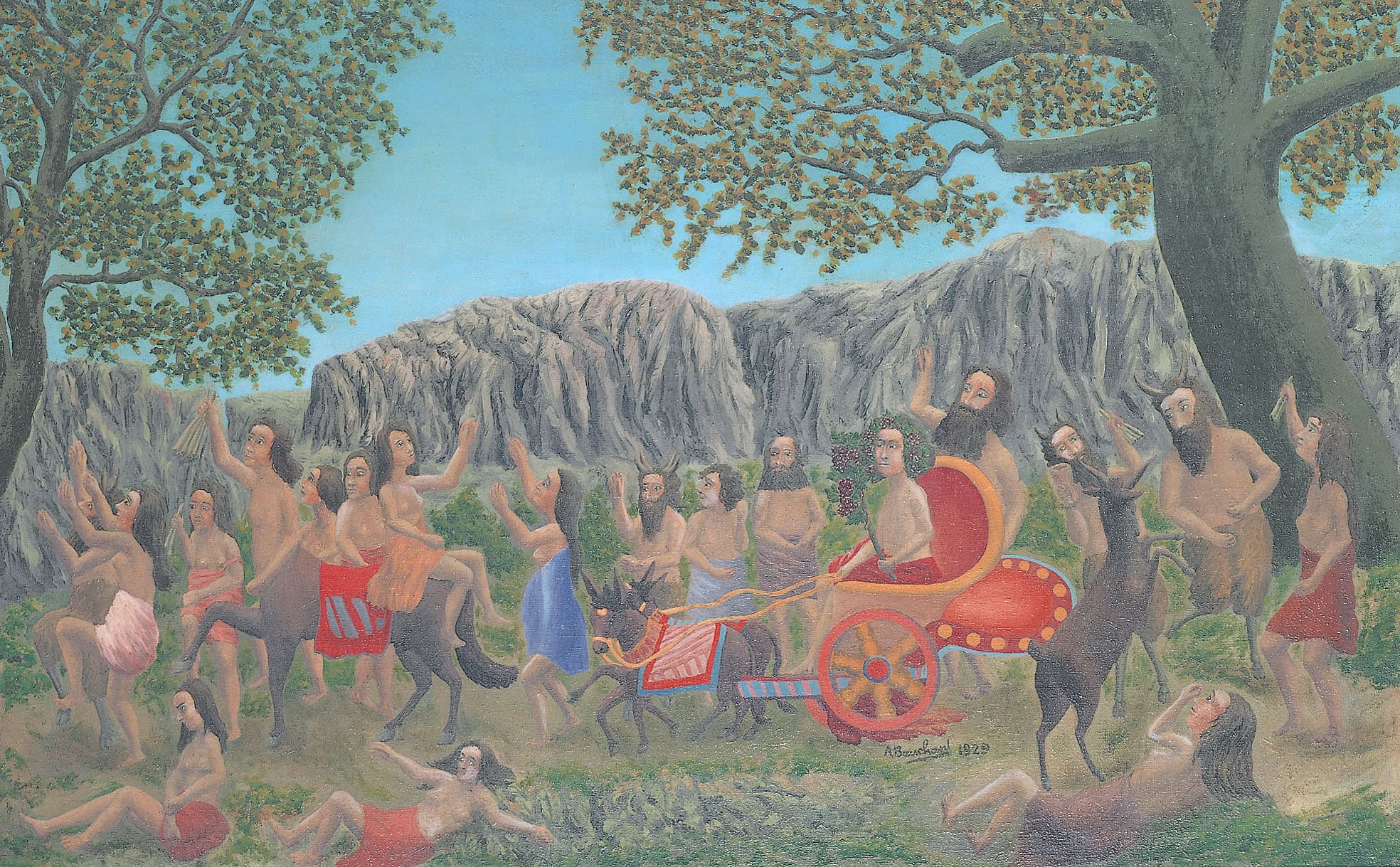 André Bauchant * 1873 in Château-Renault (FRA) † 1958 in Montoire-sur-le-Loir (FRA) Le triomphe de Bacchus, 1929 oil on canvas 73 x 116 cm (Sammlung Zander | Naive Art)