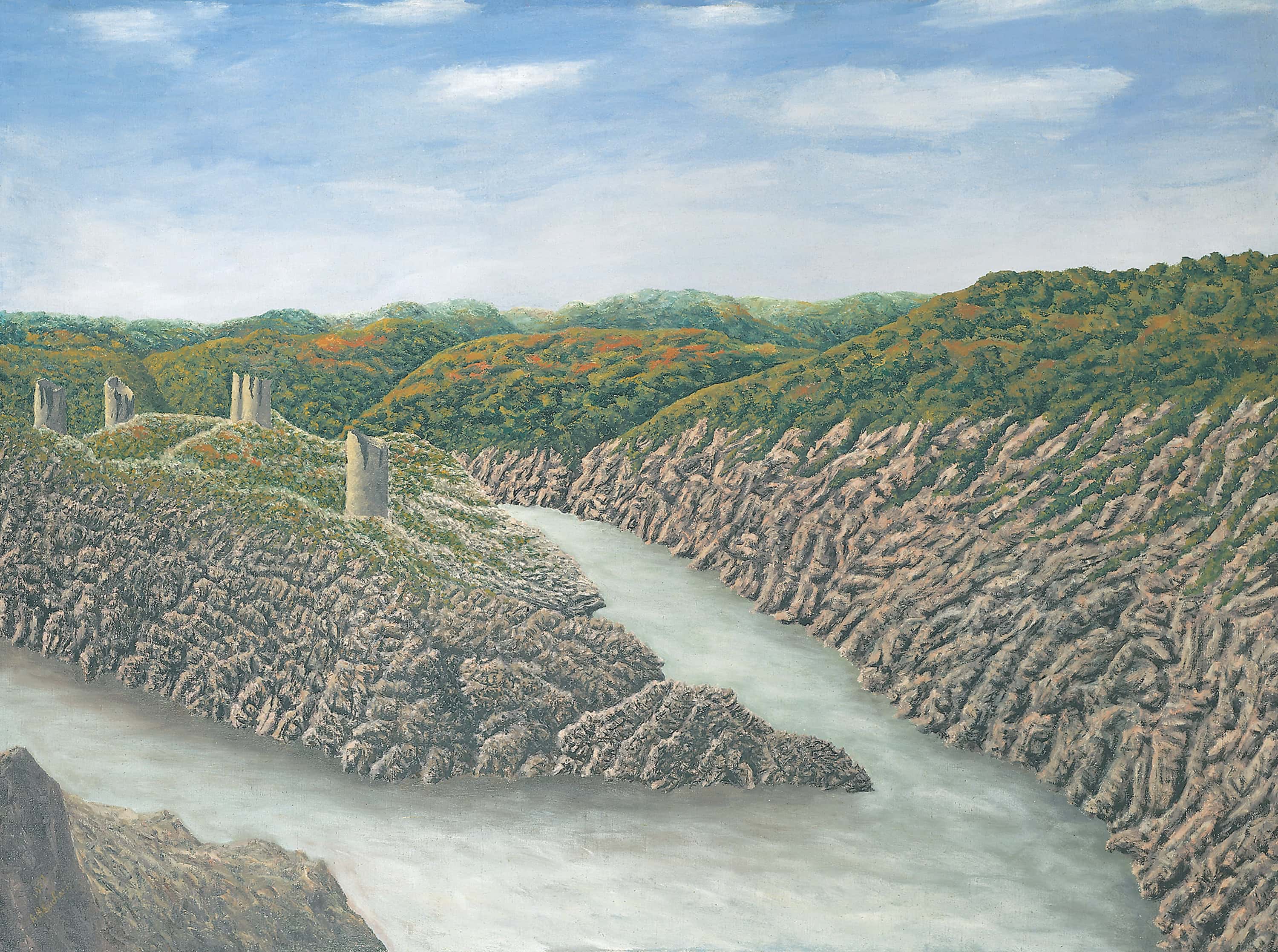 André Bauchant * 1873 in Château-Renault (FRA) † 1958 in Montoire-sur-le-Loir (FRA) Paysage de rochers, 1939 oil on canvas 94 x 126 cm (Sammlung Zander | Naive Art)