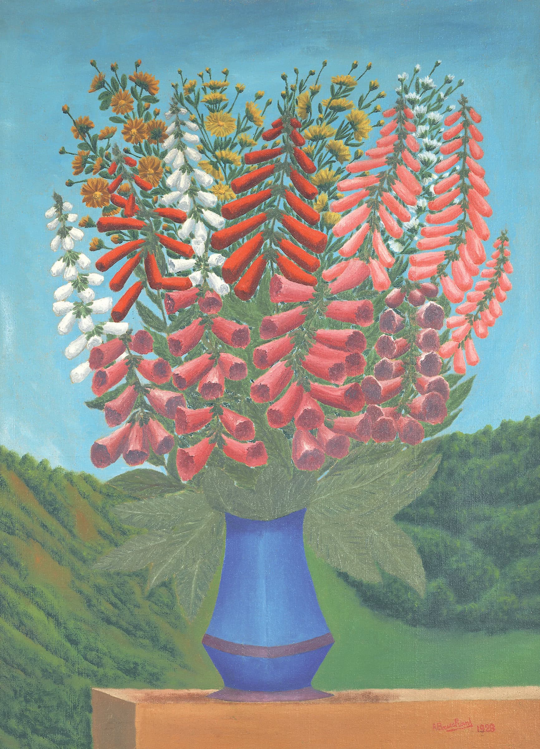 André Bauchant * 1873 in Château-Renault (FRA) † 1958 in Montoire-sur-le-Loir (FRA) Fleurs dans un vase bleu, 1928 Öl auf Leinwand 100.5 x 73 cm (Sammlung Zander | Naive Kunst)