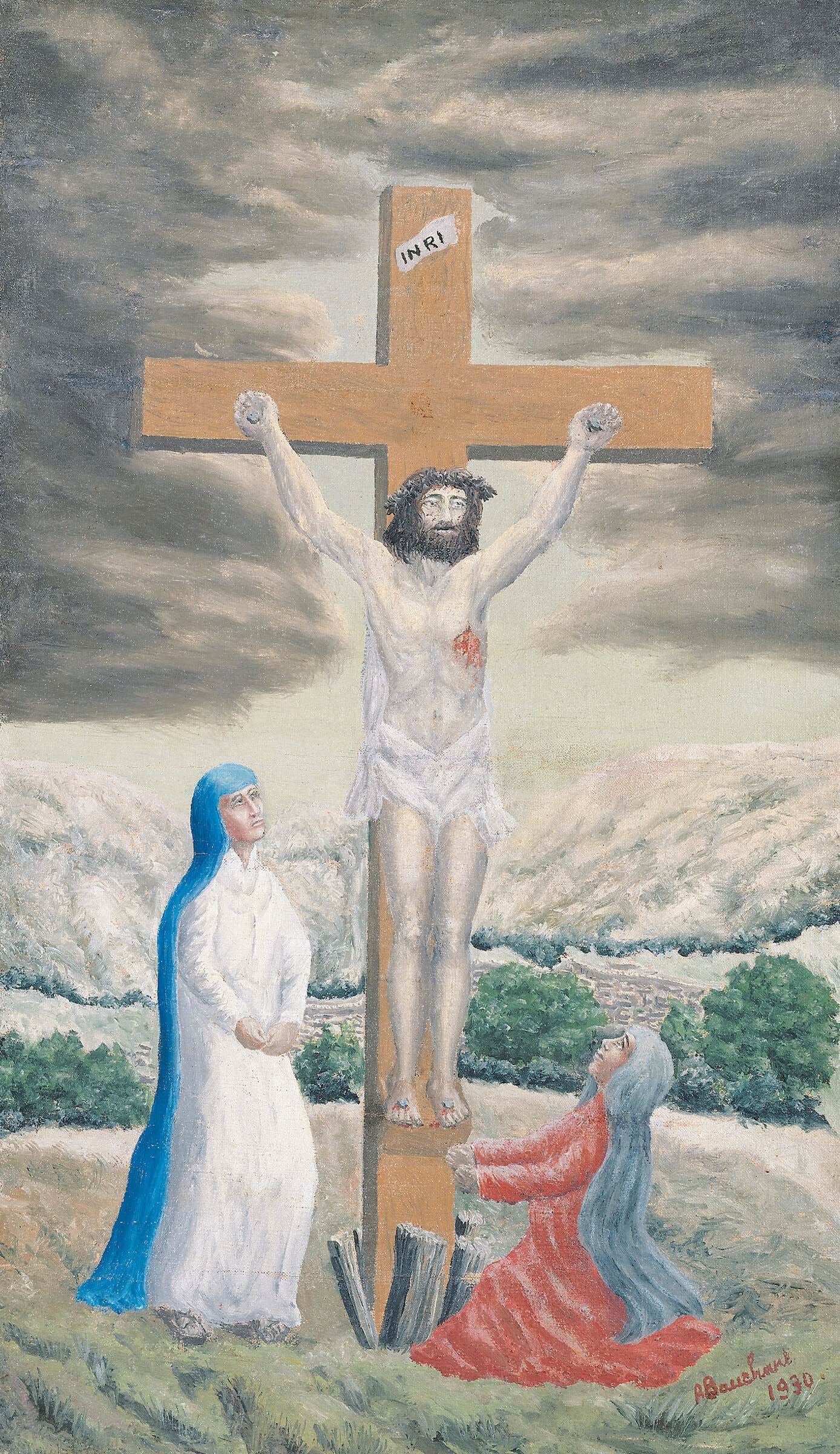 André Bauchant * 1873 in Château-Renault (FRA) † 1958 in Montoire-sur-le-Loir (FRA) Crucifixion, 1930 oil on canvas 66 x 38.5 cm (Sammlung Zander | Naive Art)