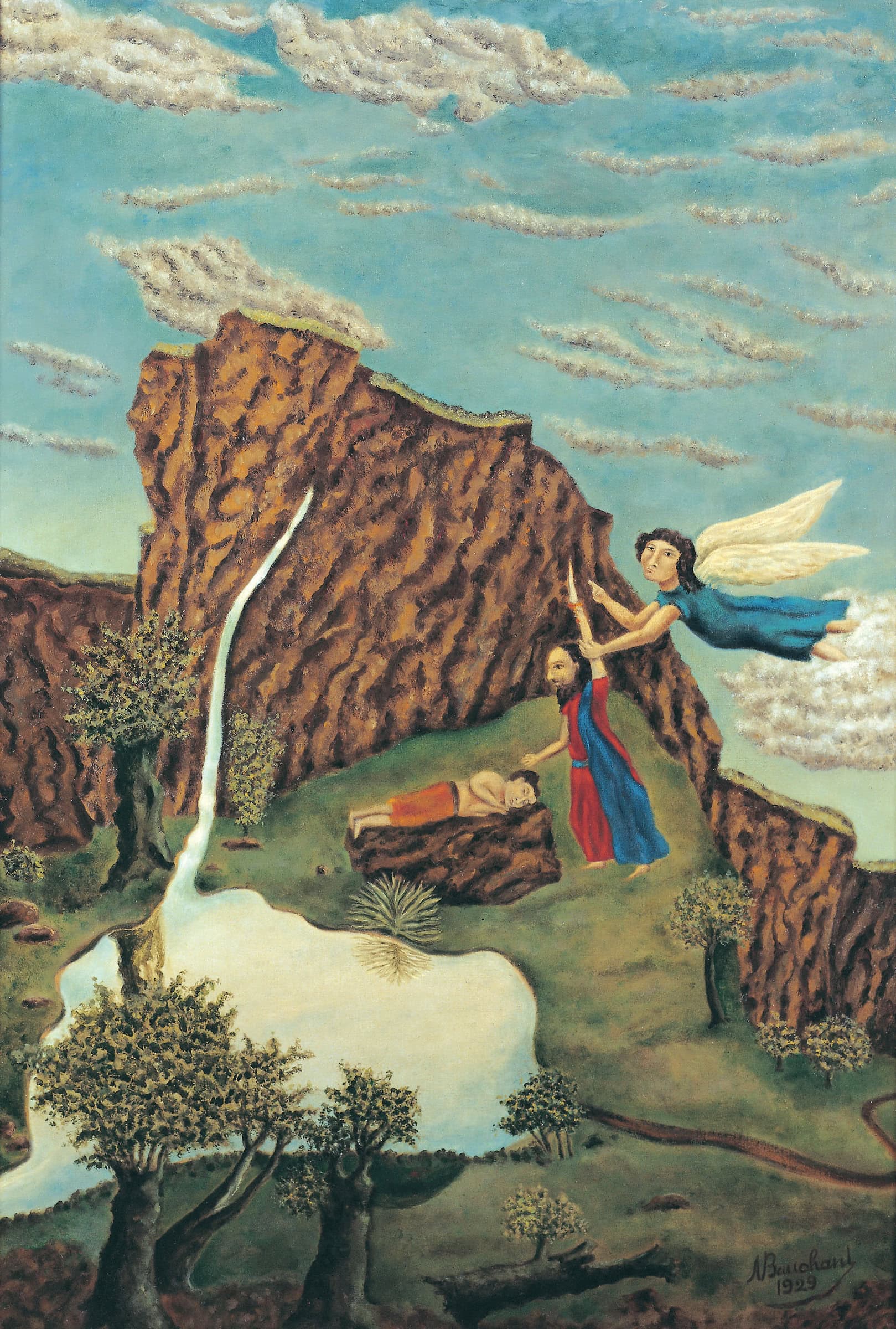 André Bauchant * 1873 in Château-Renault (FRA) † 1958 in Montoire-sur-le-Loir (FRA) Le sacrifice d’Abraham, 1929 Öl auf Leinwand 128 x 87 cm (Sammlung Zander | Naive Kunst)