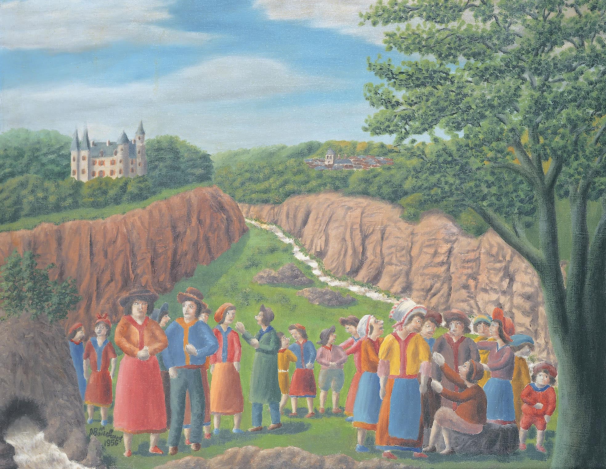 André Bauchant * 1873 in Château-Renault (FRA) † 1958 in Montoire-sur-le-Loir (FRA) Scène devant le château, 1956 oil on canvas 61 x 78 cm (Sammlung Zander | Naive Art)