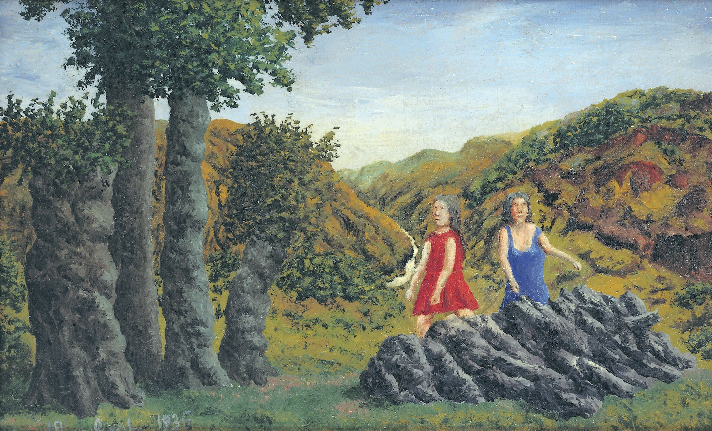 André Bauchant * 1873 in Château-Renault (FRA) † 1958 in Montoire-sur-le-Loir (FRA) Deux paysannes, 1936 oil on canvas 22 x 35 cm (Sammlung Zander | Naive Art)