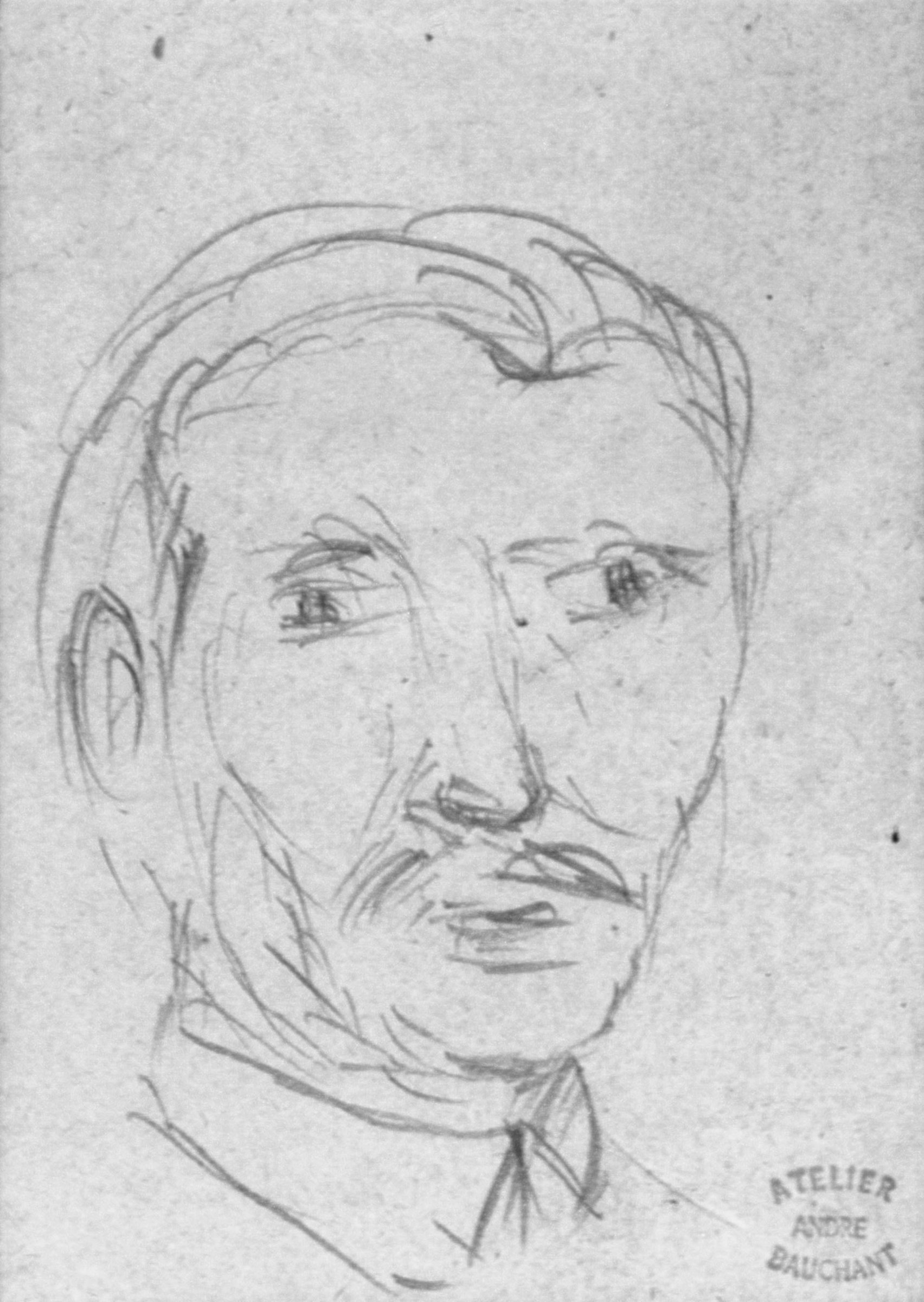 André Bauchant * 1873 in Château-Renault (FRA) † 1958 in Montoire-sur-le-Loir (FRA) Autoportrait, o. J. Bleistift auf Papier 10,5 x 8 cm (Sammlung Zander | Naive Kunst)