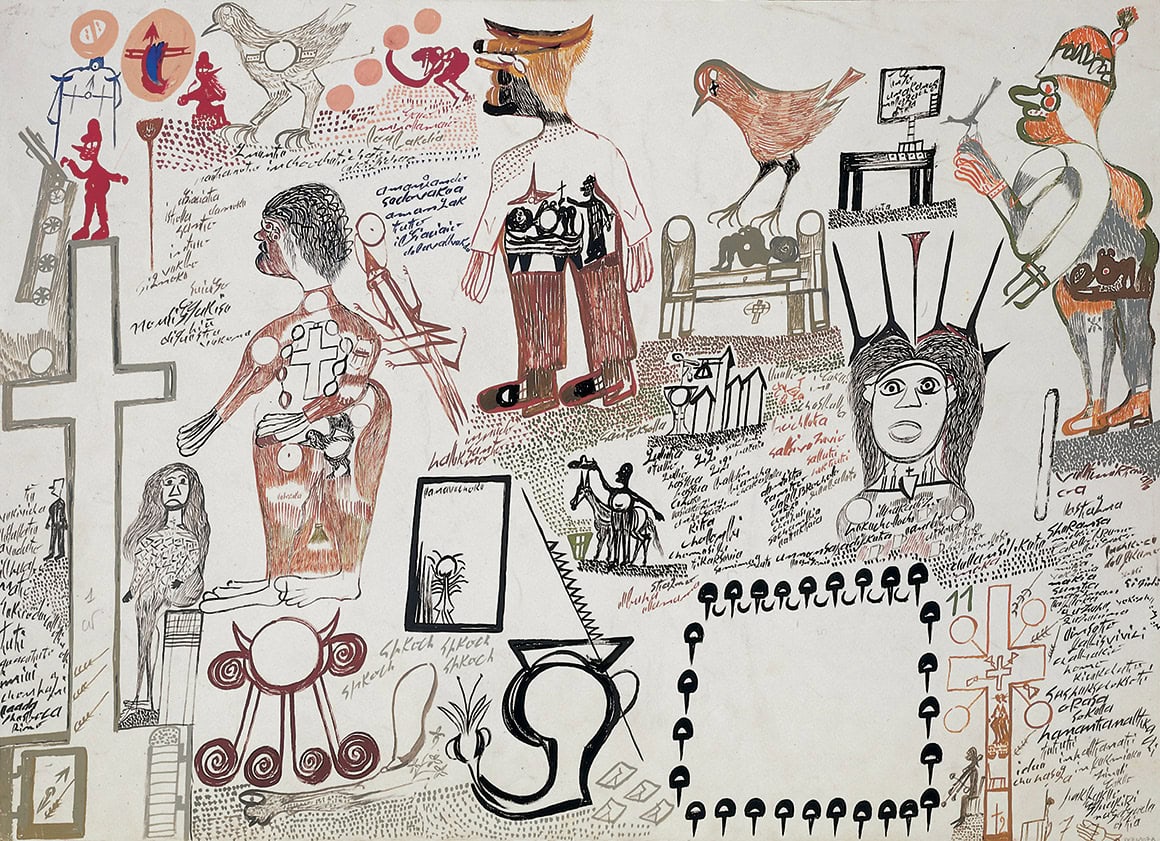 Carlo Zinelli * 1916 in San Giovanni Lupatoto (ITA) † 1974 in Verona (ITA) Untitled, 1973 Mixed media on paper, double-sided (verso) 50 x 70 cm (Sammlung Zander | Naive Art)