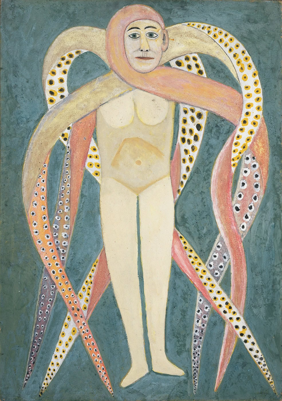 Sava Sekulić (1902–1989) Woman turning herself into a Kraken and destroying herself, 1974 Oil on cardboard, 102 x 73 cm (Sammlung Zander | Naive Art)