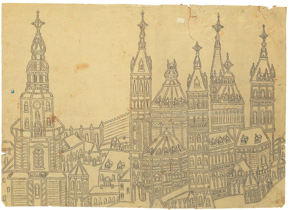 Emerik Feješ * 1904 in Osijek (HRV) † 1969 in Novi Sad (SRB) Worms, undated Pencil on paper 43 x 59,5 cm (Sammlung Zander | Naive Art)