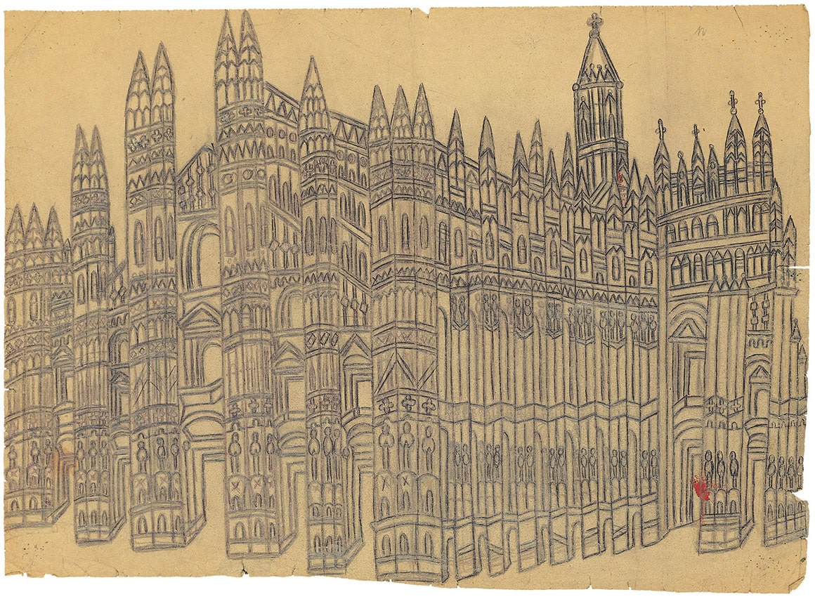 Emerik Feješ * 1904 in Osijek (HRV) † 1969 in Novi Sad (SRB) Mailänder Dom, undated Pencil on paper 43 x 60 cm (Sammlung Zander | Naive Art)