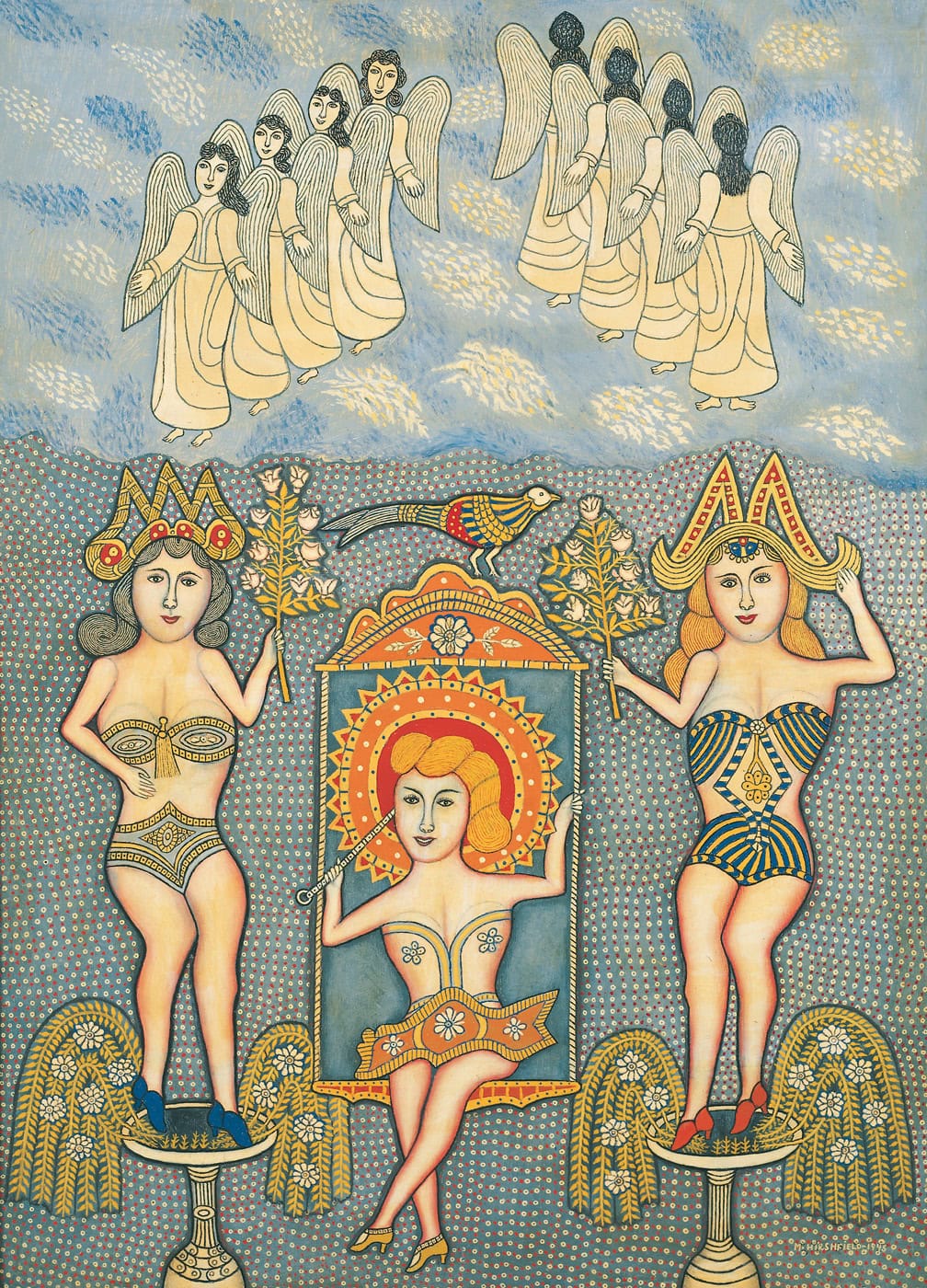 Morris Hirshfield * 1872 in Polen † 1946 in Brooklyn, New York (USA) Stage Girls with angels, 1945 Öl auf Leinwand 127 x 92 cm (Sammlung Zander | Naive Kunst)