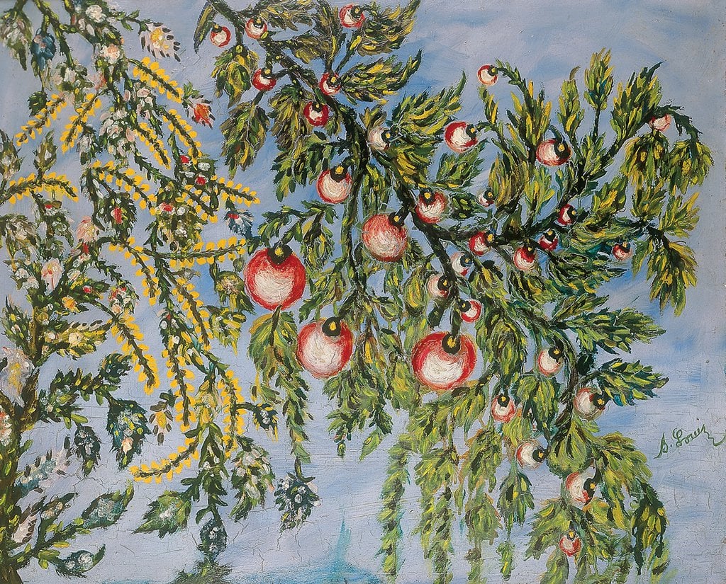 Séraphine Louis * 1864 in Arsy (FRA) † 1942 in Clermont (FRA) Fruits et branches de cerises, o. J. Öl auf Leinwand 64,5 x 80,5 cm (Sammlung Zander | Naive Kunst)