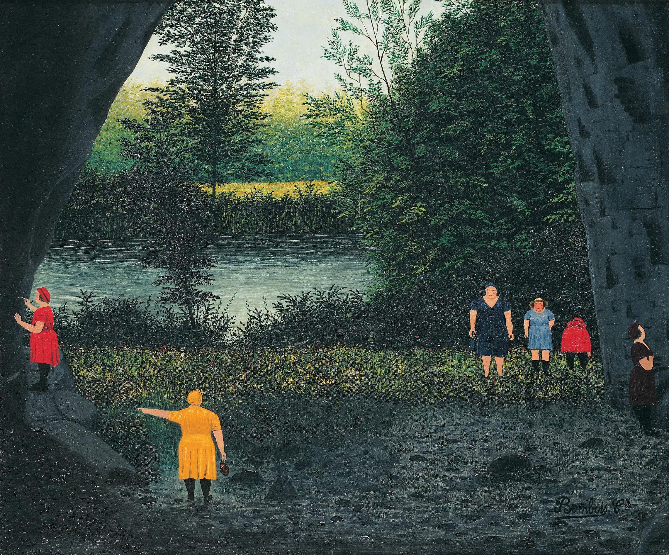 Camille Bombois * 1883 in Venarey-les-Laumes (FRA) † 1970 in Paris (FRA) Femmes dans un paysage au bord de l’eau, undated oil on canvas 45.5 x 54.5 cm (Sammlung Zander | Naive Art)