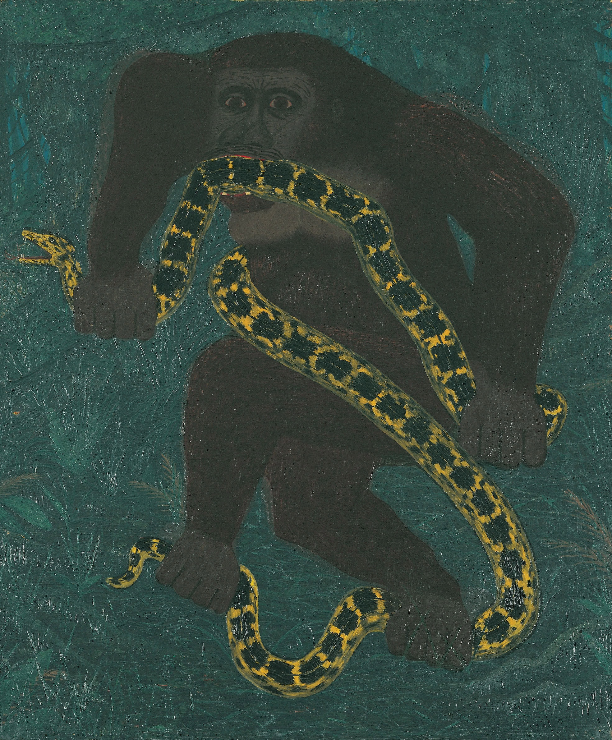 Camille Bombois * 1883 in Venarey-les-Laumes (FRA) † 1970 in Paris (FRA) Le singe et le python, 1925 oil on canvas 65 x 54 cm (Sammlung Zander | Naive Art)