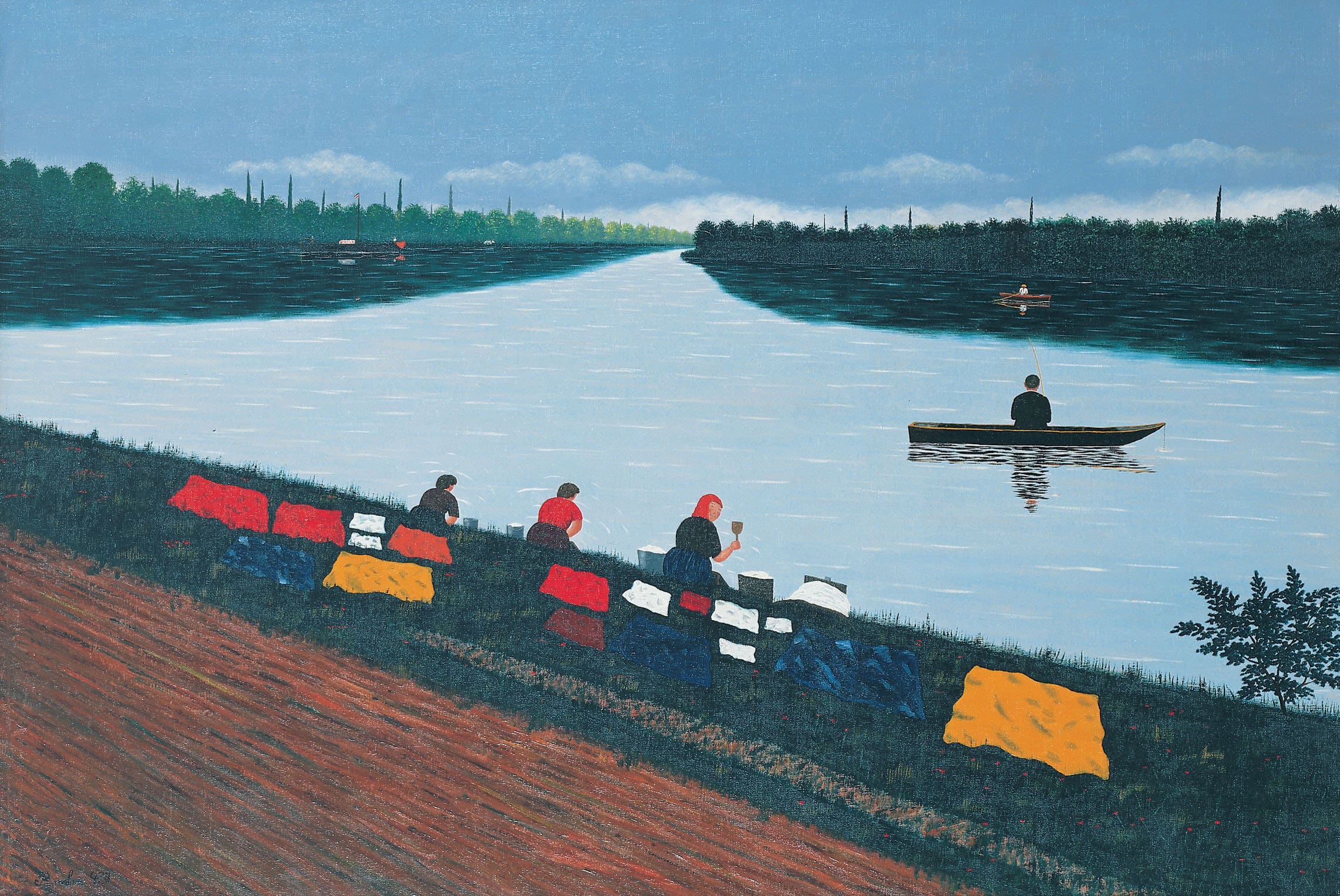 Camille Bombois * 1883 in Venarey-les-Laumes (FRA) † 1970 in Paris (FRA) Laveuses au bord d’une rivière, undated oil on canvas 90 x 130 cm (Sammlung Zander | Naive Art)