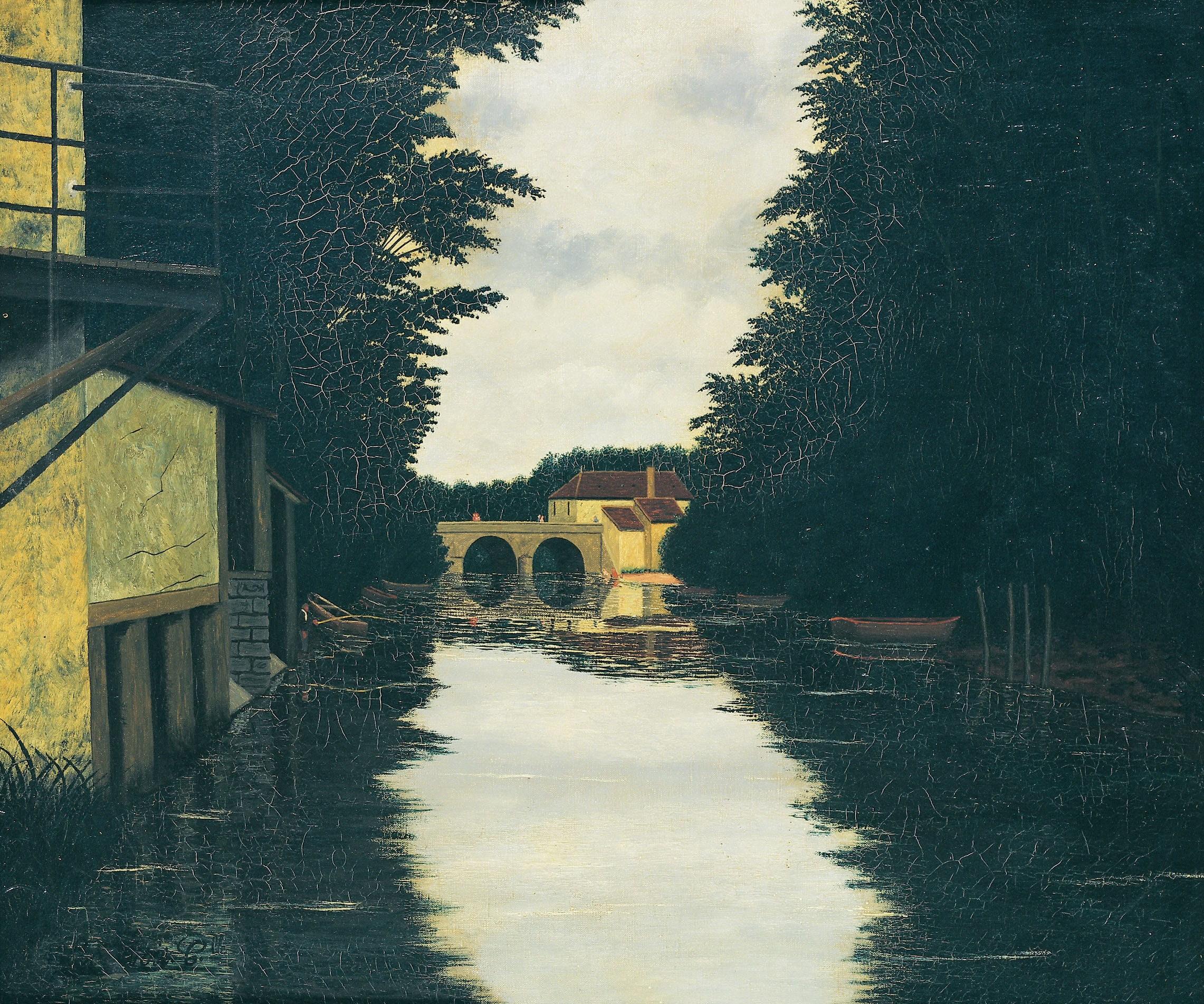 Camille Bombois * 1883 in Venarey-les-Laumes (FRA) † 1970 in Paris (FRA) Au bord de la rivière, undated oil on canvas 46 x 55 cm (Sammlung Zander | Naive Art)