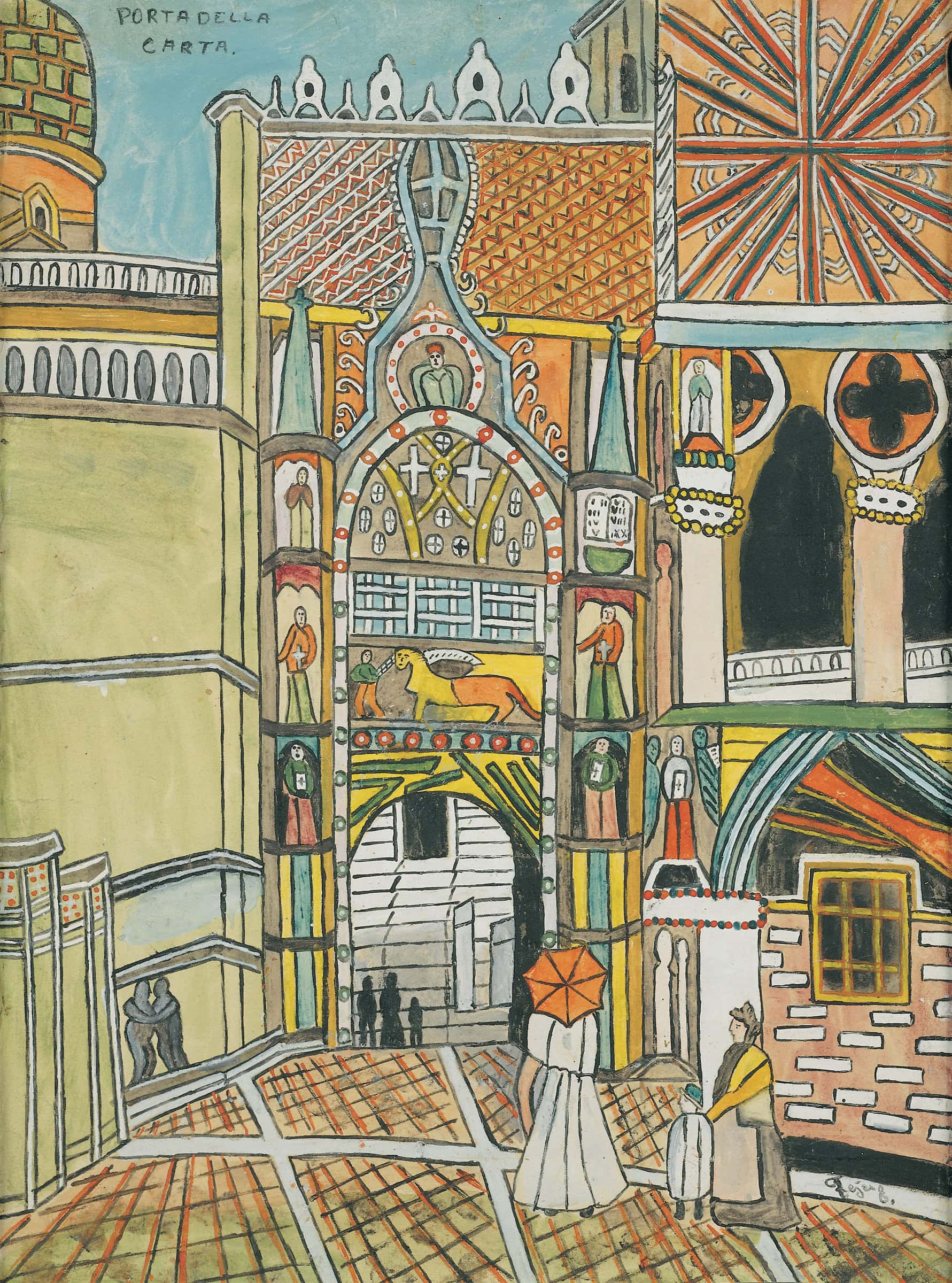 Emerik Feješ * 1904 in Osijek (HRV) † 1969 in Novi Sad (SRB) Porta della Carta, Venedig, 1955/56 tempera on paper 56.5 x 42 cm (Sammlung Zander | Naive Art)