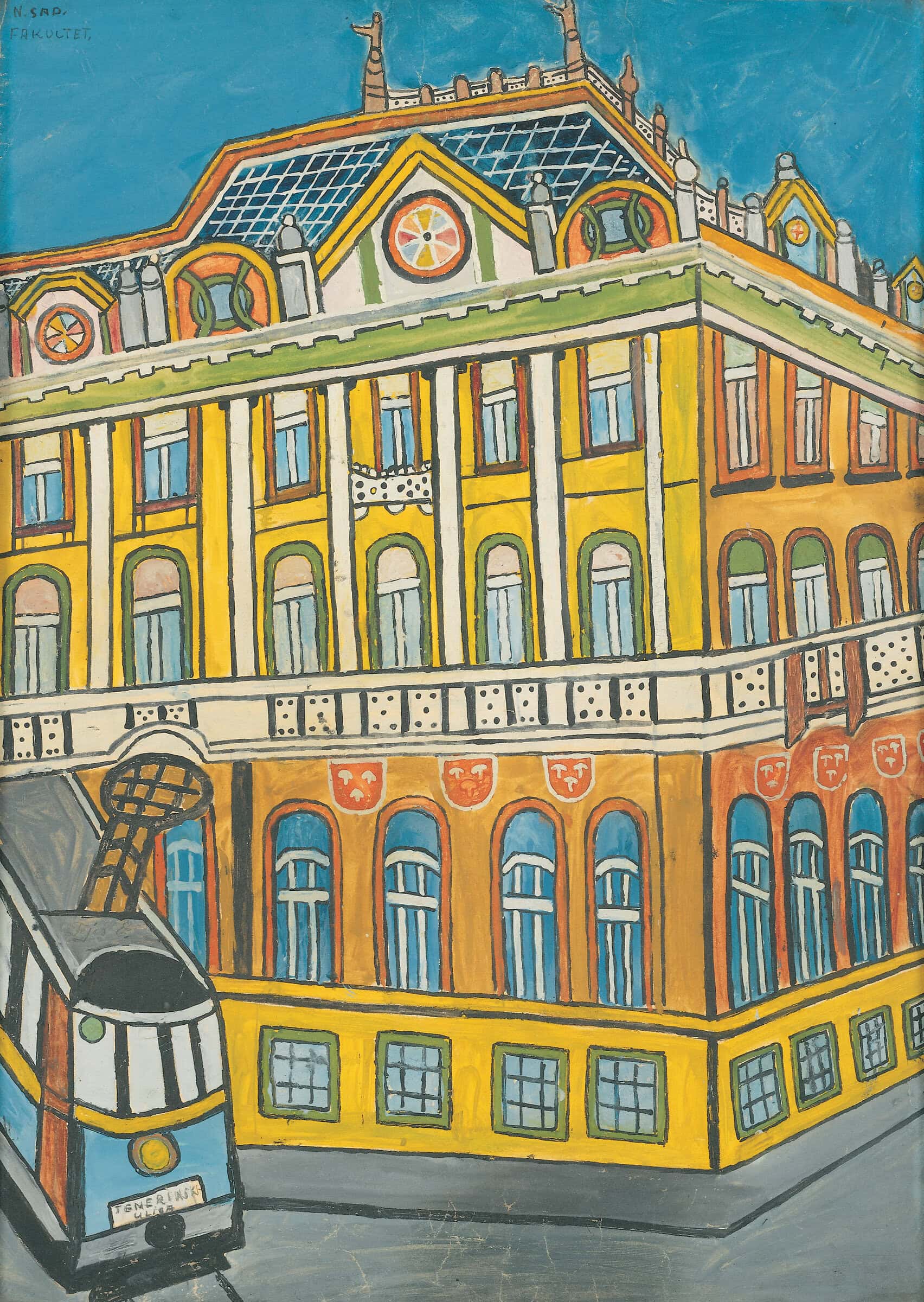 Emerik Feješ * 1904 in Osijek (HRV) † 1969 in Novi Sad (SRB) Novi Sad – Fakultet, 1960 gouache on paper 59.5 x 43 cm (Sammlung Zander | Naive Art)