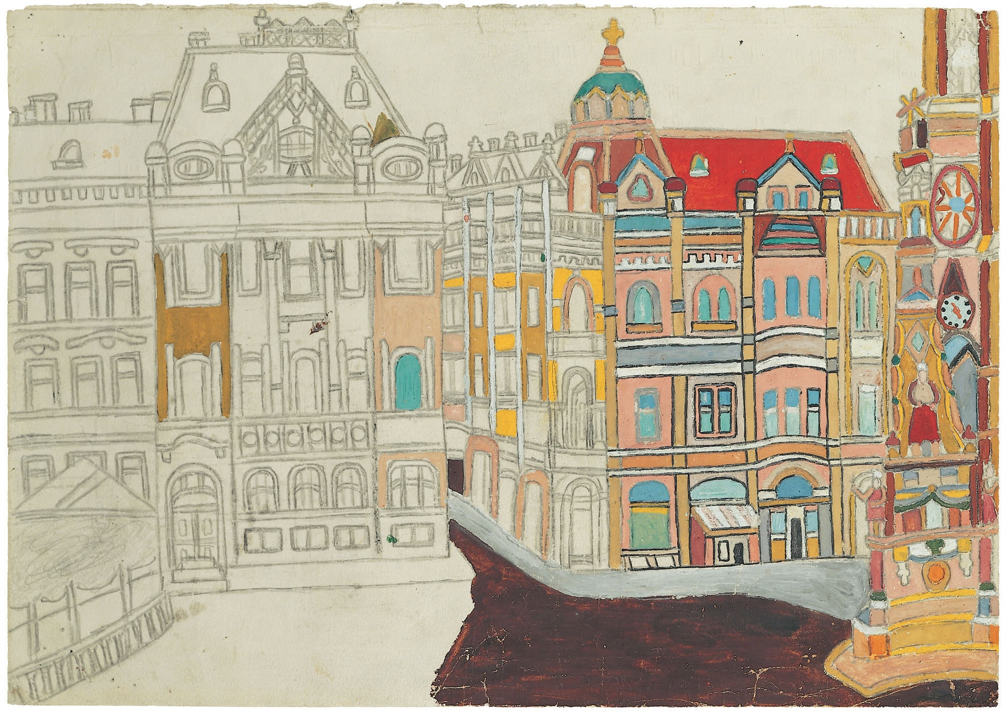 Emerik Feješ * 1904 in Osijek (HRV) † 1969 in Novi Sad (SRB) Wien, 1969 tempera, pencil on paper 29.8 x 42.3 cm (Sammlung Zander | Naive Art)