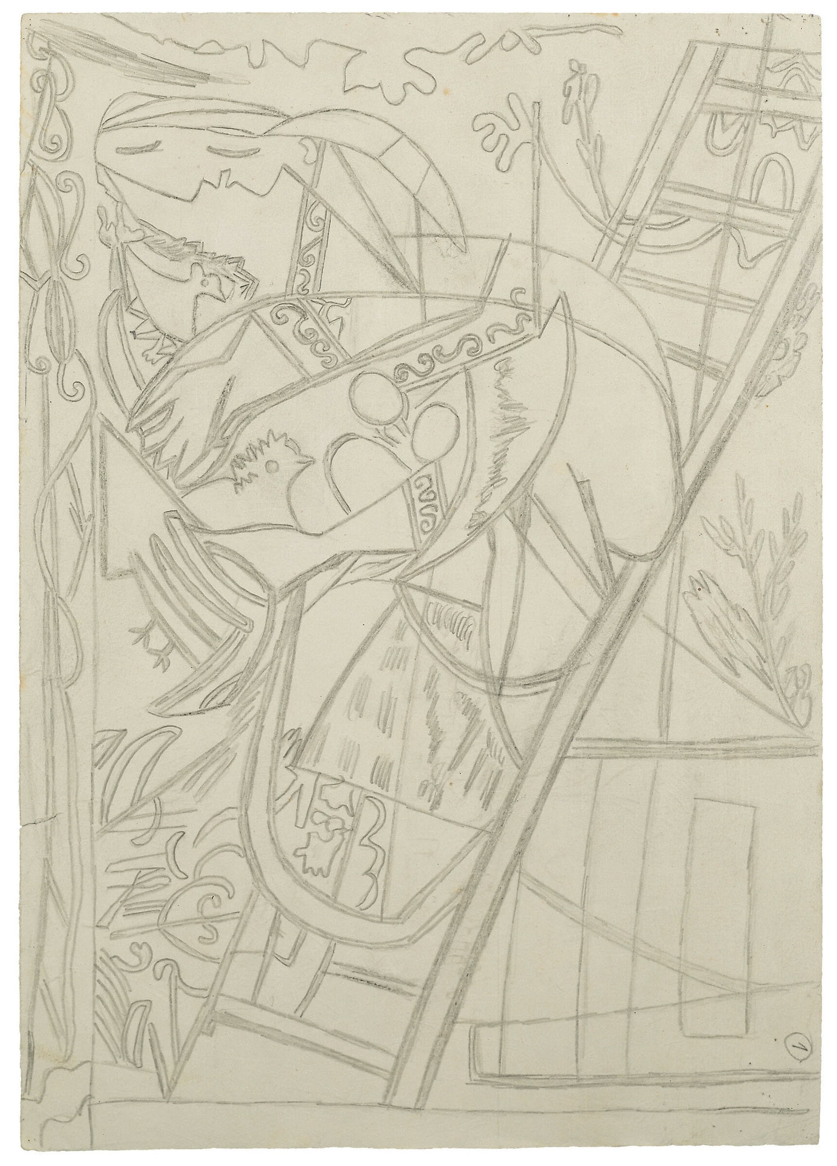 Emerik Feješ * 1904 in Osijek (HRV) † 1969 in Novi Sad (SRB) Abstraktes Bild nach Picasso, ca.1960 pencil on paper 42.3 x 29.9 cm (Sammlung Zander | Naive Art)