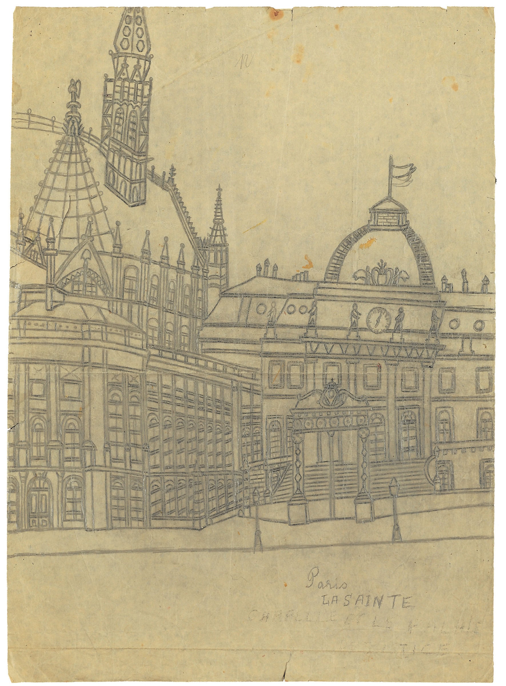 Emerik Feješ * 1904 in Osijek (HRV) † 1969 in Novi Sad (SRB) Paris, La Sainte, undated pencil on paper 63 x 45.5 cm (Sammlung Zander | Naive Art)