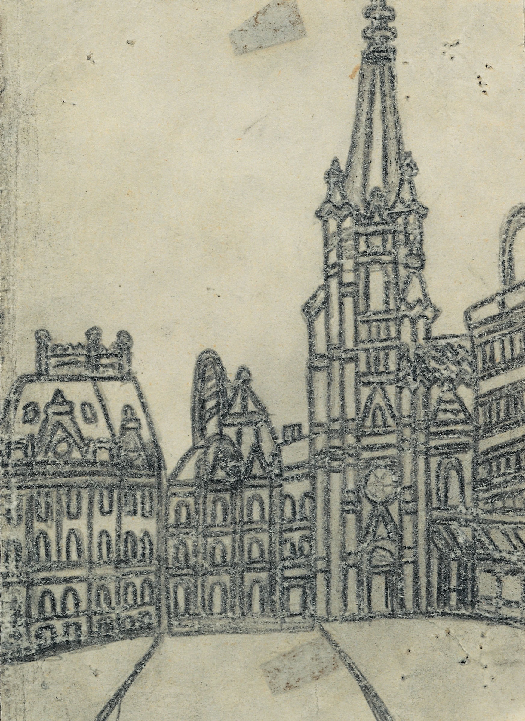 Emerik Feješ * 1904 in Osijek (HRV) † 1969 in Novi Sad (SRB) untitled (city), undated pencil on paper 14.7 x 10.5 cm (Sammlung Zander | Naive Art)