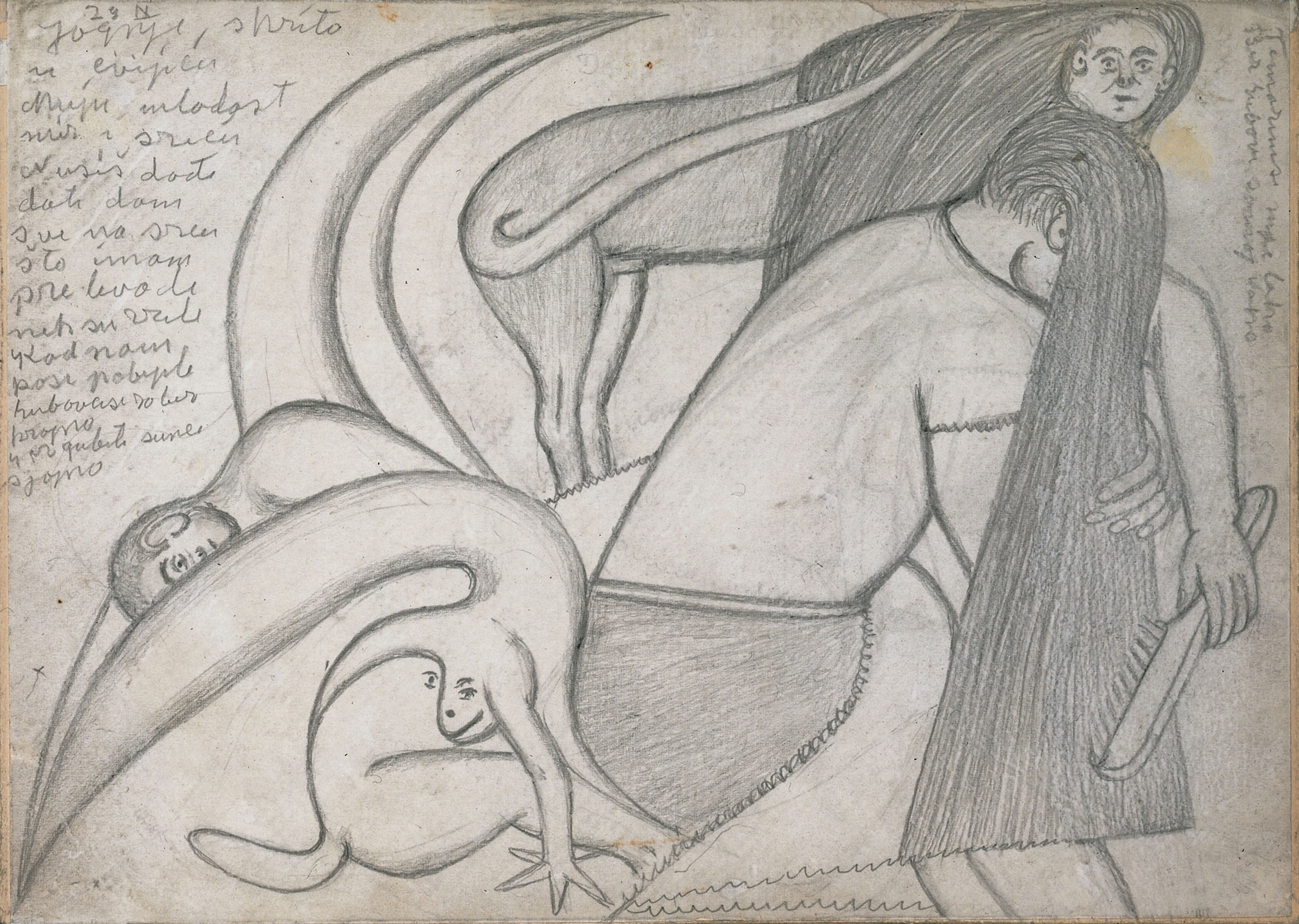 Sava Sekulić * 1902 in Bilišane (HRV) † 1989 in Belgrad (SRB) Komm, ich will dir alles geben, was ich habe, undated pencil on pasteboard 22 x 31 cm (Sammlung Zander | Naive Art)