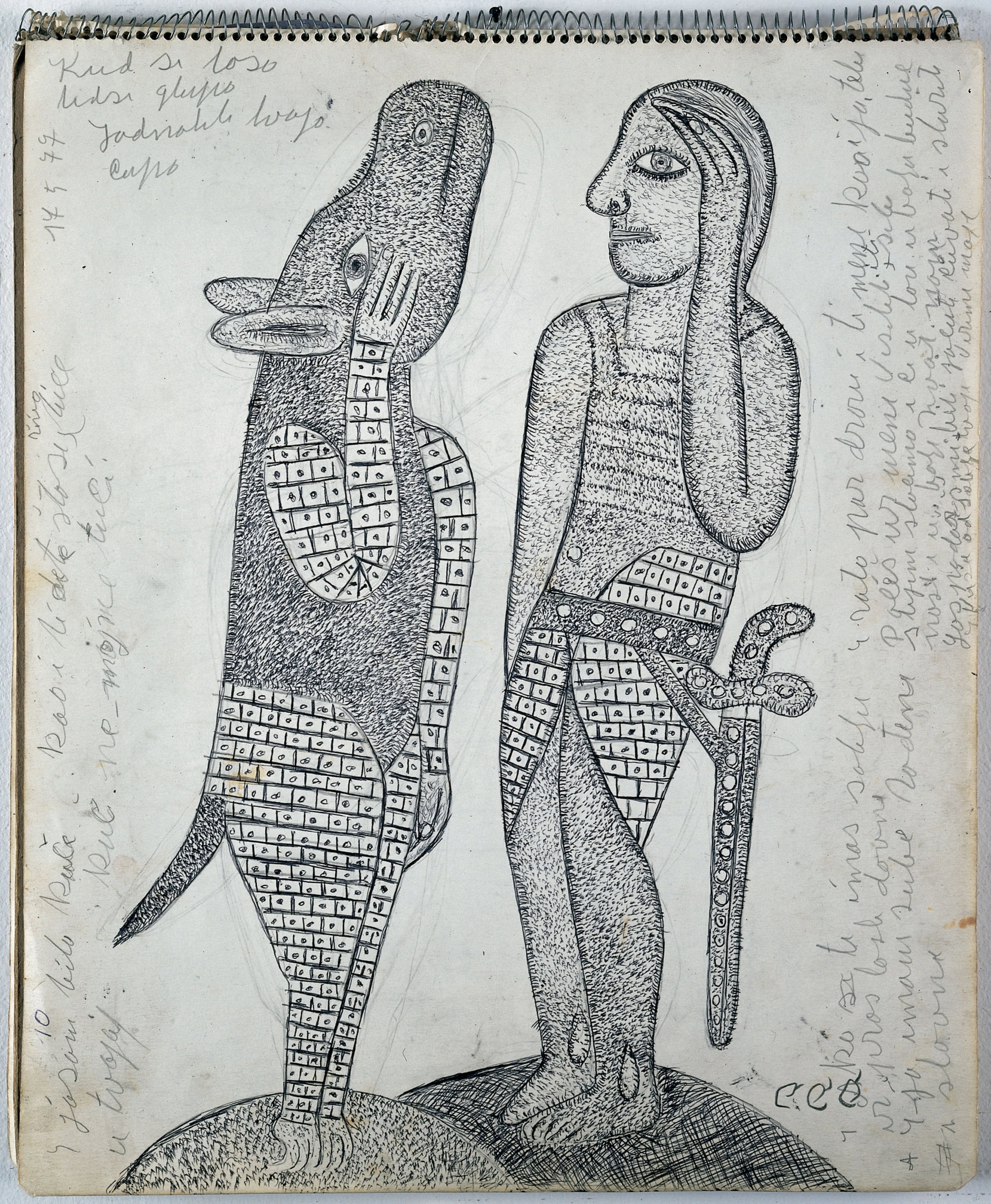 Sava Sekulić * 1902 in Bilišane (HRV) † 1989 in Belgrad (SRB) untitled, undated pencil, ballpoint pen on paper, sketchbook 43 x 36 cm (Sammlung Zander | Naive Art)