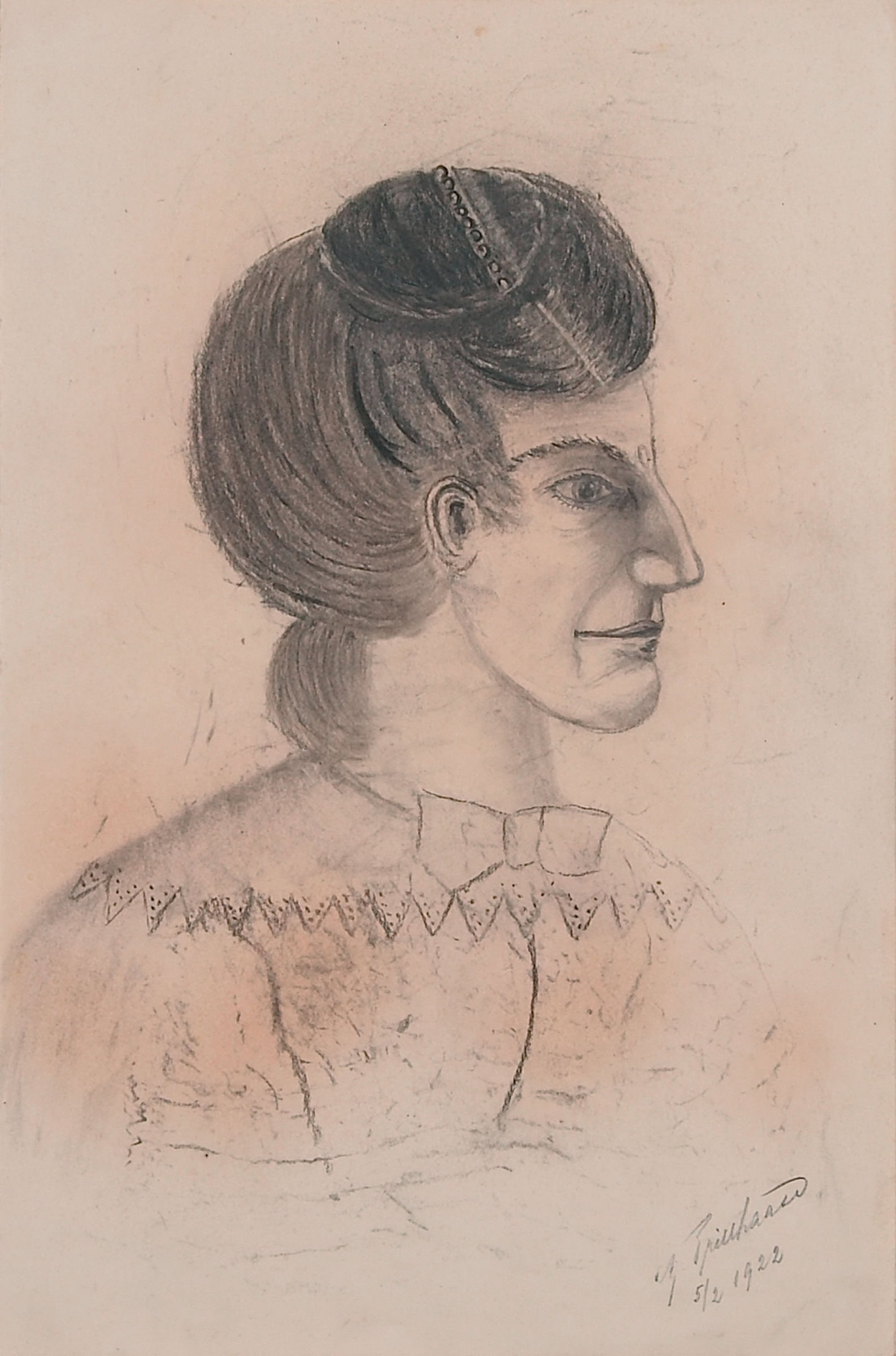 Adalbert Trillhaase * 1858 in Erfurt (DEU) † 1936 in Niederdollendorf (DEU) Young Woman (Felicitas Trillhaase), 5.2.1922 Pencil, chalk on paper 47,5 x 31,5 cm (Sammlung Zander | Naive Art)