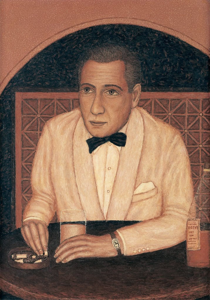 Stephen Anderson * 1953 in Rockford, IL (USA) Humphrey Bogart as”Rick”, 1990 tempera on masonite 56 x 42 cm (Sammlung Zander | Naive Art)