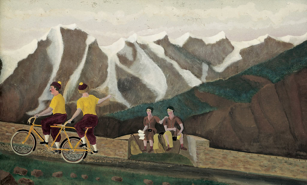 Louis Auguste Déchelette * 1894 in Cours-la-Ville (FRA) † 1964 in Paris (FRA) Les deux cyclistes, o. J. Öl auf Holz 55 x 40 cm (Sammlung Zander | Naive Kunst)