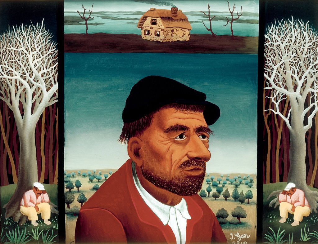 Ivan Generalić * 1914 in Hlebine (HRV) † 1992 in Koprivnica (HRV) Portrait Steff Smolek, 1962 oil on glass 35 x 45 cm (Sammlung Zander | Naive Art)