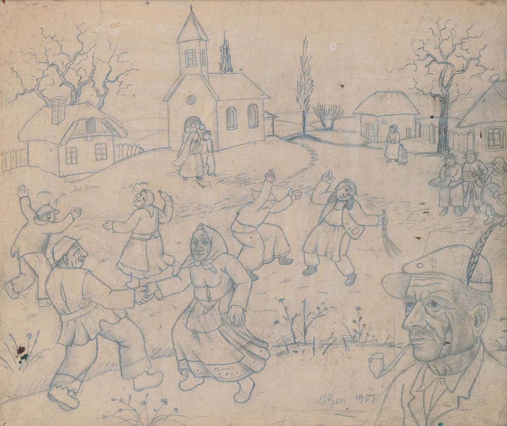 Ivan Generalić * 1914 in Hlebine (HRV) † 1992 in Koprivnica (HRV) Country dance, 1965 pencil on paper 64.5 x 75 cm (Sammlung Zander | Naive Art)