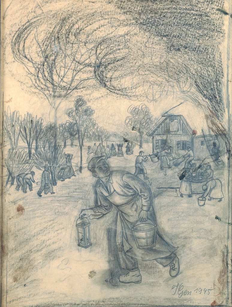 Ivan Generalić * 1914 in Hlebine (HRV) † 1992 in Koprivnica (HRV) The arsonist, 1945 pencil on paper 46.5 x 35.5 cm (Sammlung Zander | Naive Art)