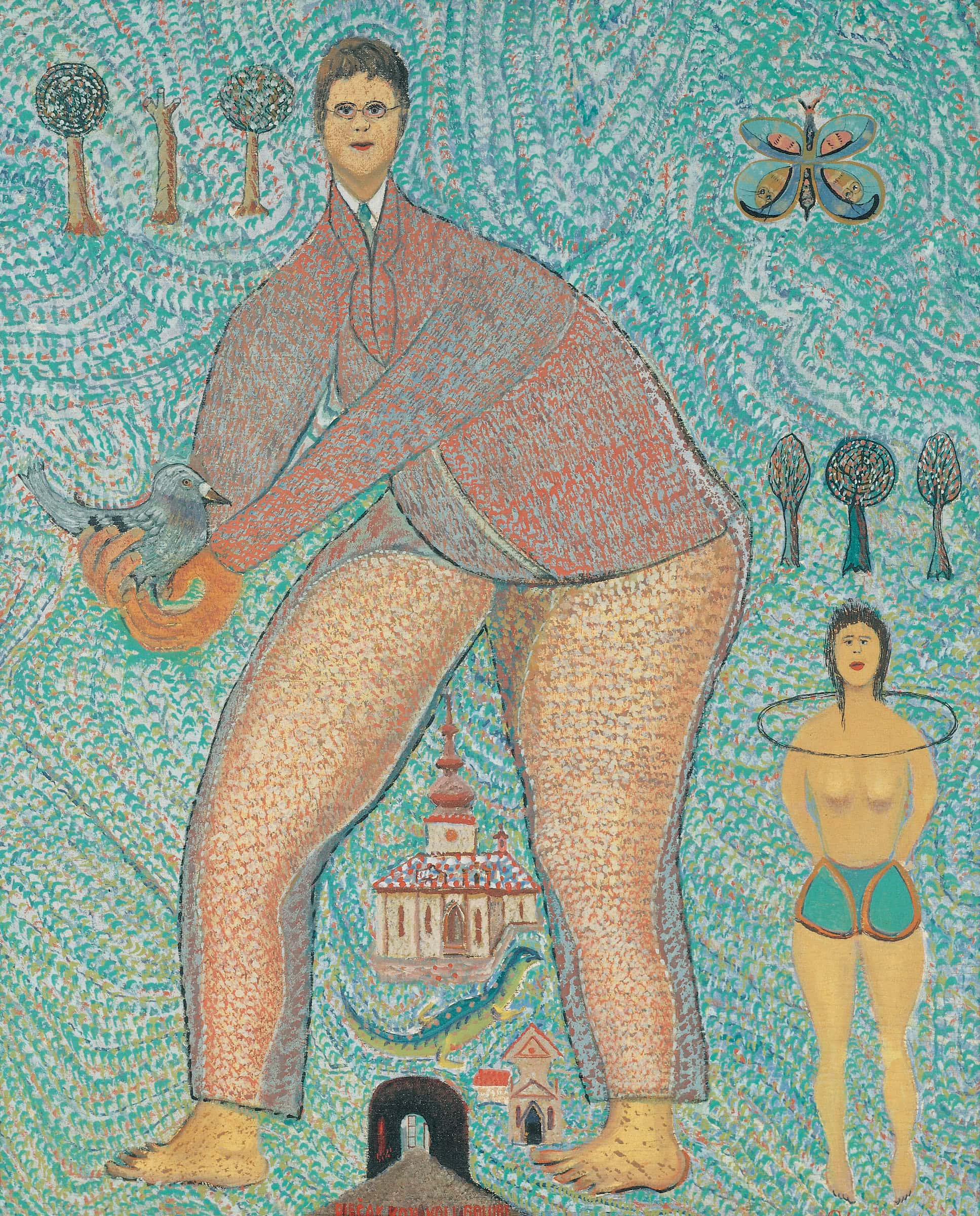 Matija Skurjeni * 1898 in Veternica (HRV) † 1990 in Zaprešić (HRV) Junge, der Tauben liebt, 1960 Öl auf Leinwand 72 x 59,5 cm (Sammlung Zander | Naive Kunst)