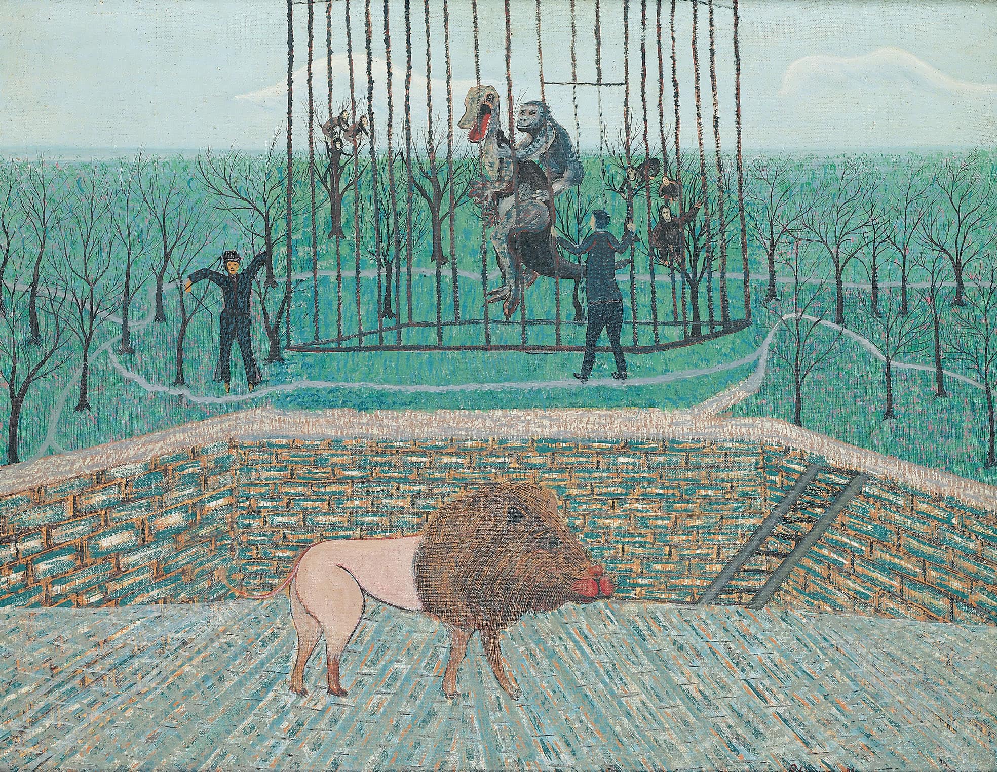 Matija Skurjeni * 1898 in Veternica (HRV) † 1990 in Zaprešić (HRV) Löwe mit roter Schnauze, 1959 Öl auf Leinwand 51 x 66 cm (Sammlung Zander | Naive Kunst)