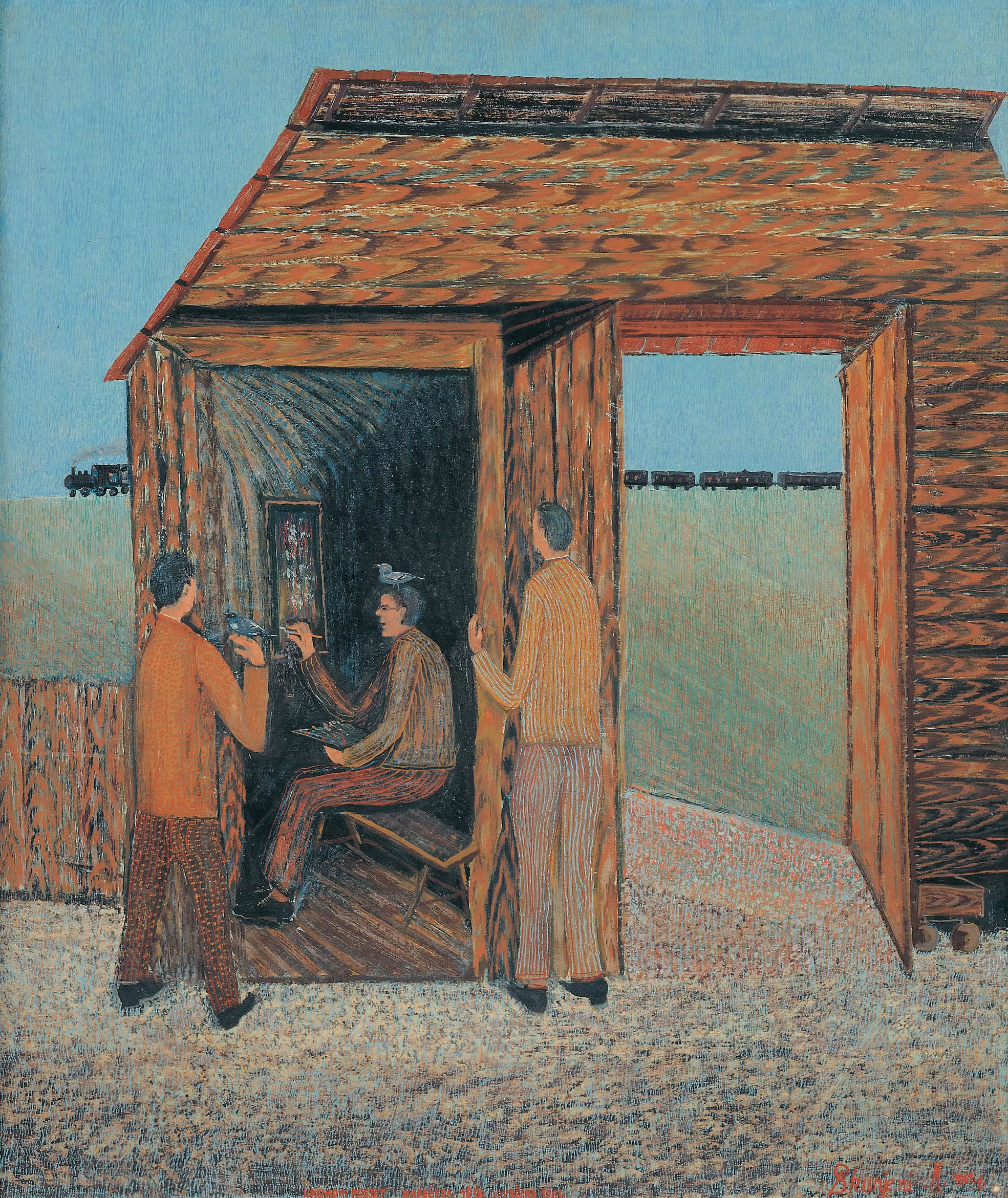 Matija Skurjeni * 1898 in Veternica (HRV) † 1990 in Zaprešić (HRV) Überraschender Besuch, 1958-1961 Öl auf Holz 78 x 67,5 cm (Sammlung Zander | Naive Kunst)