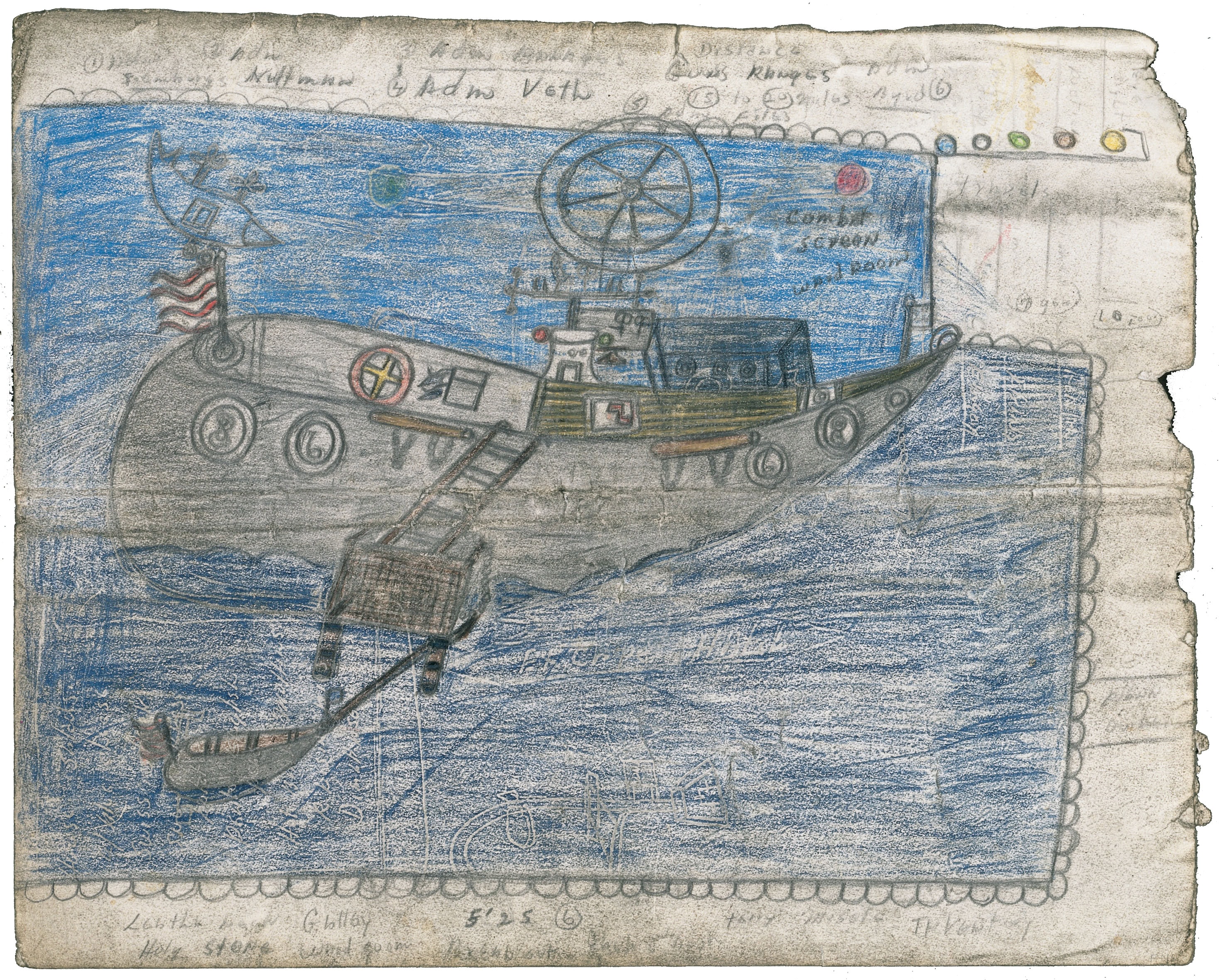 * 1927 – † 2021 in Washington, DC (USA) Byrd expedition and battle dress, rifle etc., o. J. Bleistift, Farbstift auf Papier 28 x 35,5 cm (Sammlung Zander | Naive Kunst)