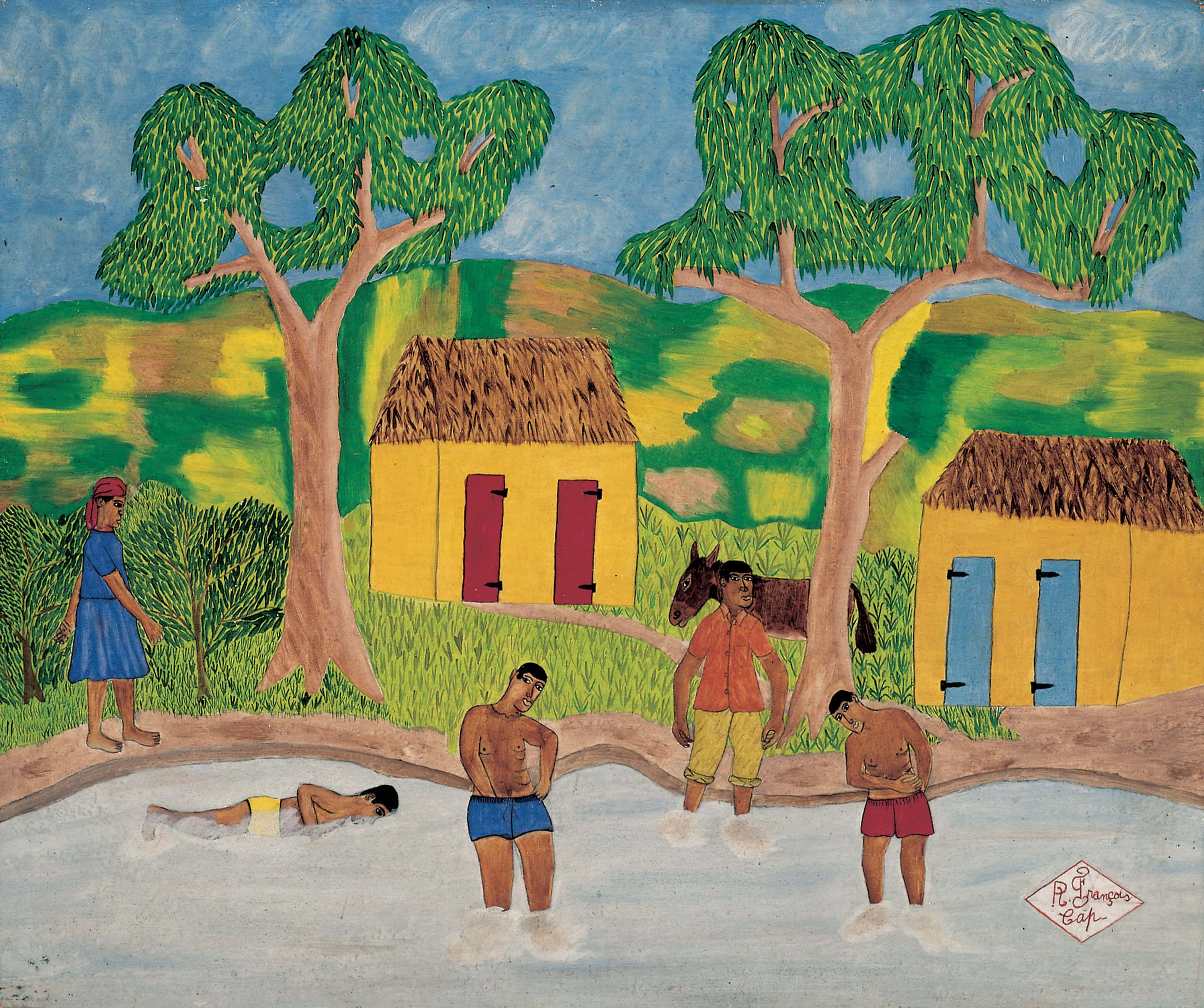 Réné-Luc François Beim Baden, ca. 1963 Öl auf Hartfaserplatte 51 x 60,5 cm (Sammlung Zander | Naive Kunst)