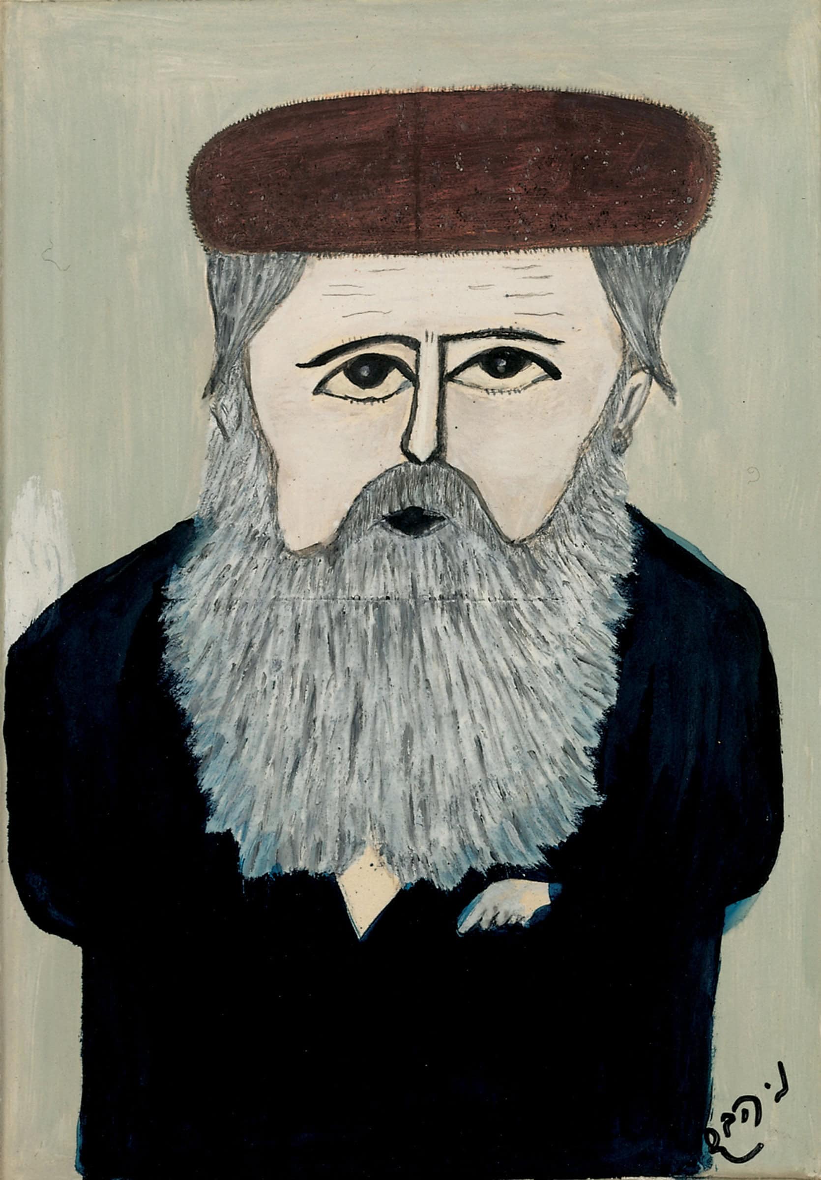 Nathan Heber * 1902 in Zolochiv (POL) † 1957 in Haifa (ISR) Porträt eines Rabbiners, o. J. Mischtechnik auf Papier 38,5 x 28 cm (Sammlung Zander | Naive Kunst)