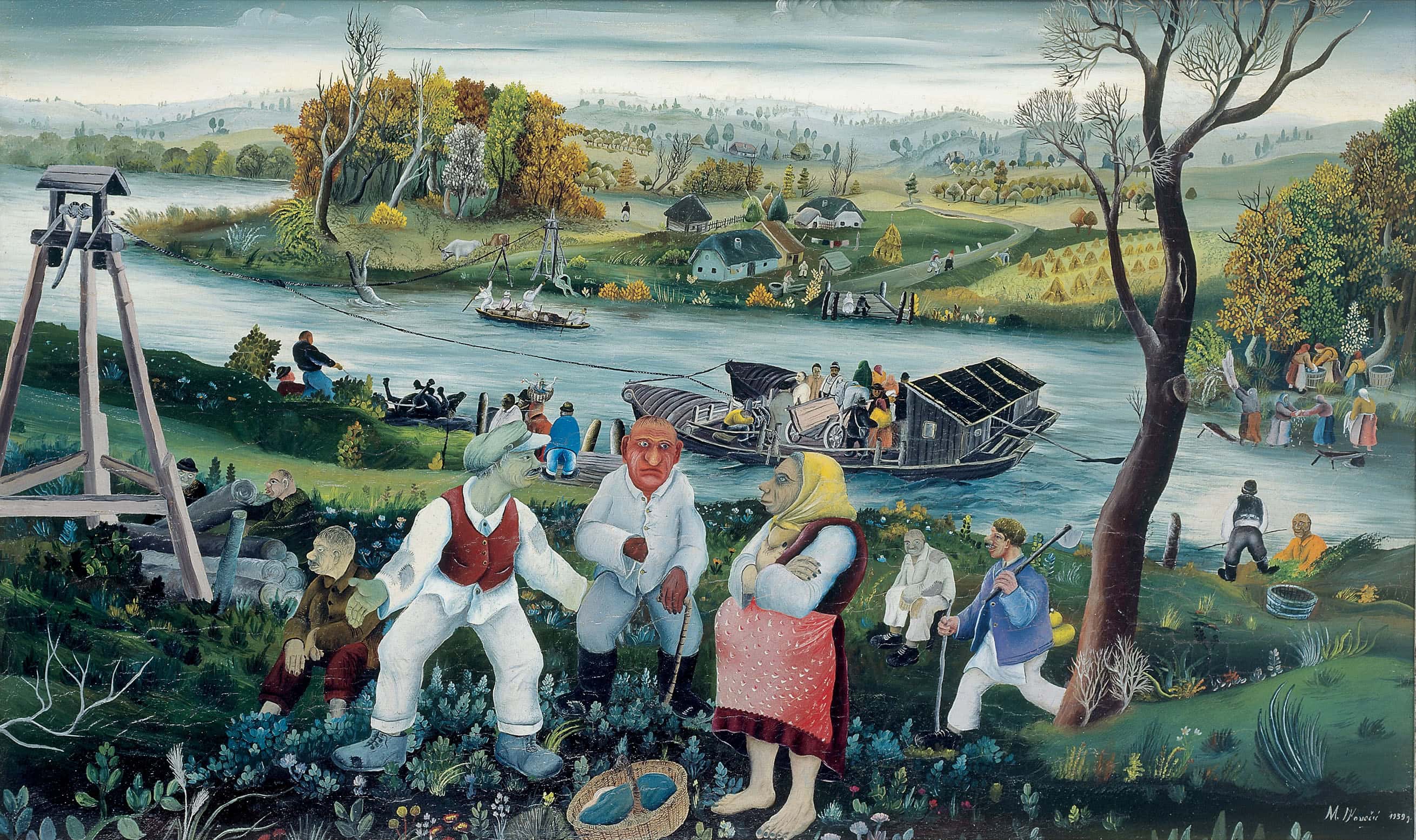 Mijo Kovačić * 1935 in Gornja Šum (HRV) Draufähre, 1959 oil on canvas 77 x 128 cm (Sammlung Zander | Naive Art)